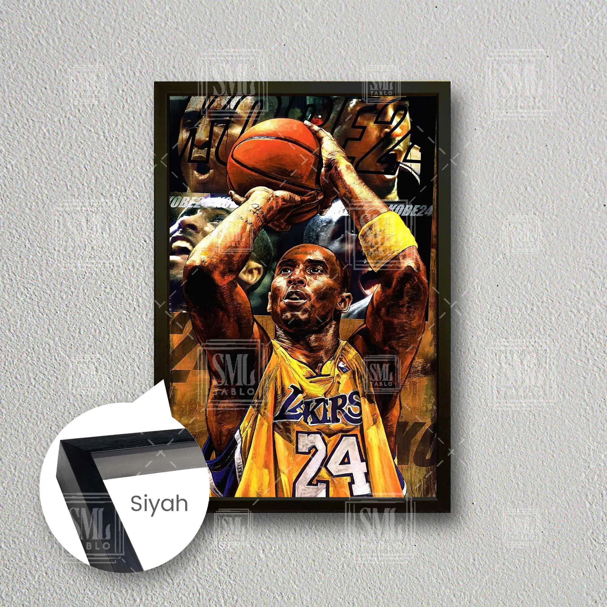 Kobe Bryant Black Mamba Lakers Taraftar Basketbol Nba Çerçeveli Dikey Kanvas Tablo - Siyah