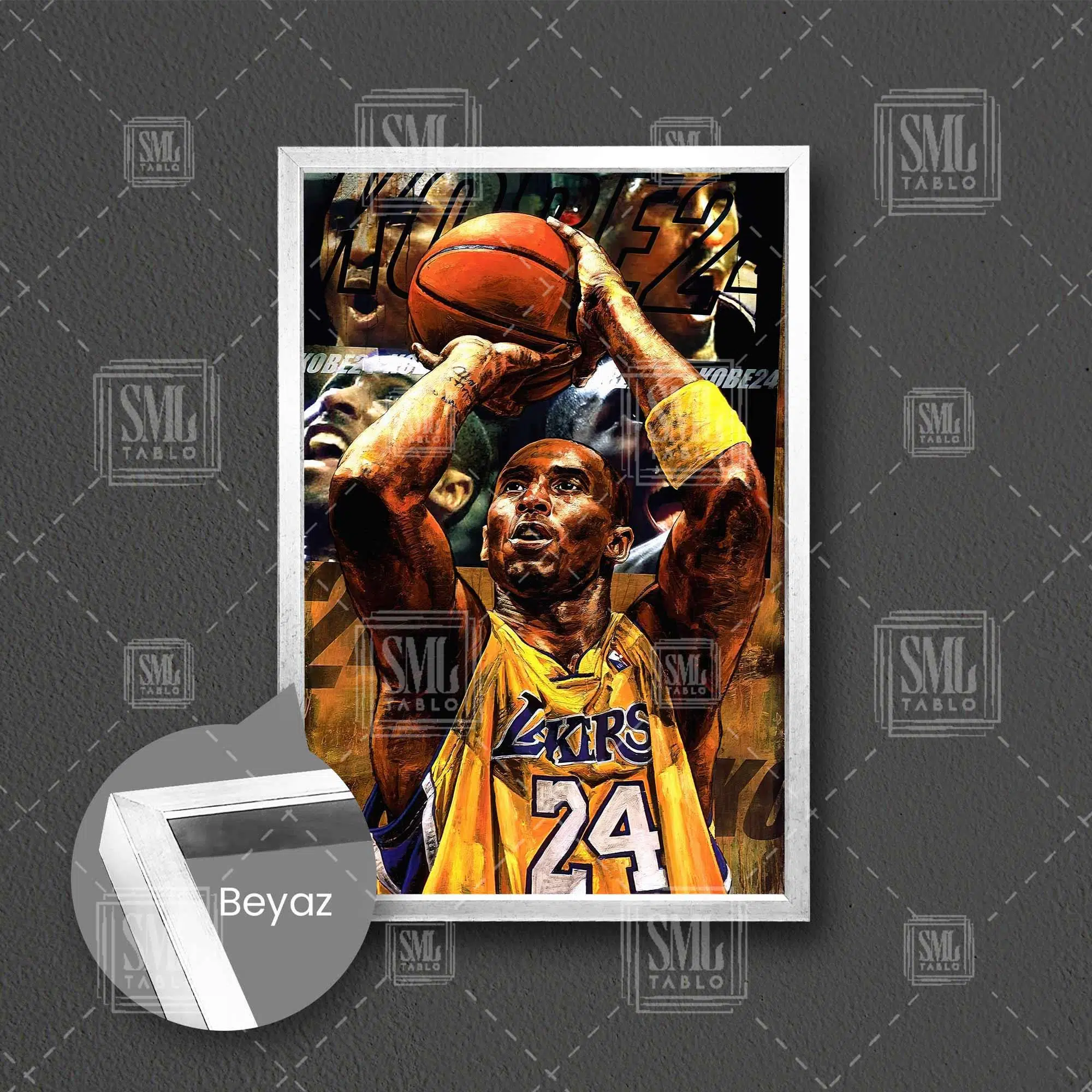 Kobe Bryant Black Mamba Lakers Taraftar Basketbol Nba Çerçeveli Dikey Kanvas Tablo - Beyaz