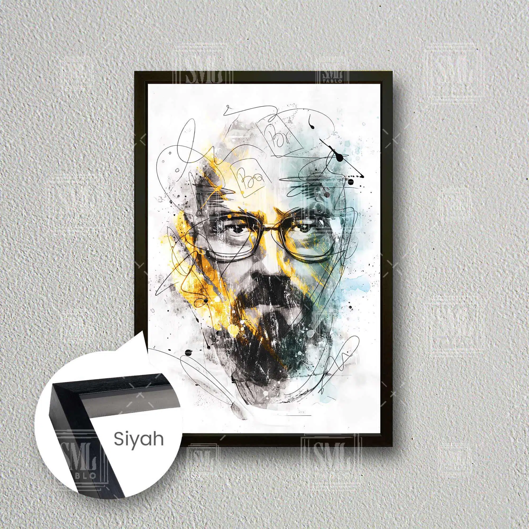 Heisenberg Breaking Bad Kimya Çerçeveli Dikey Kanvas Tablo - Siyah