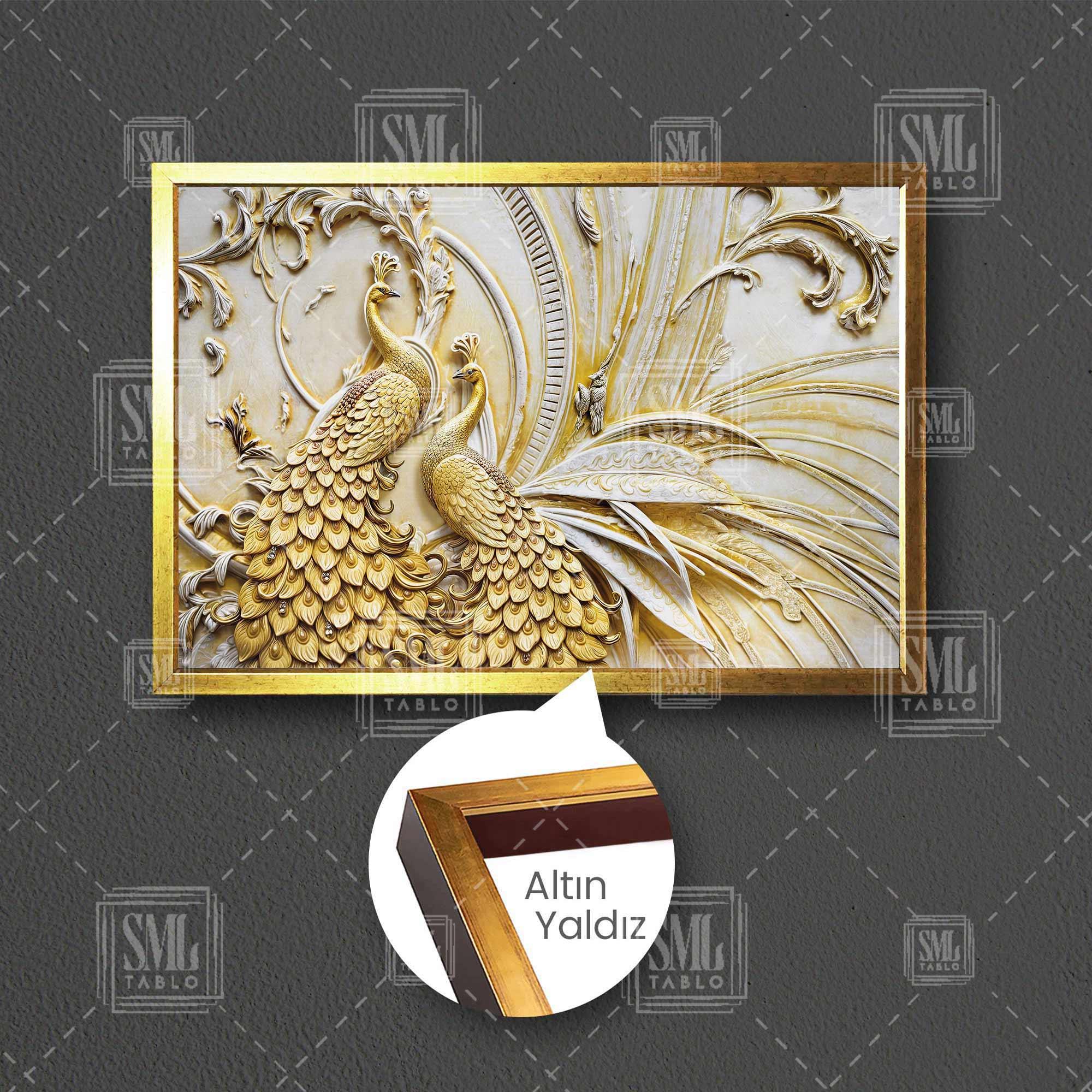 3D Kabartma Efektli Mermer Tavus Kuşu Çifti Modern Dekoratif Çerçeveli Yatay Kanvas Tablo 3D Kabartma Efektli Mermer Tavus Kuşu Çifti Modern Dekoratif Çerçeveli Yatay Kanvas Tablo