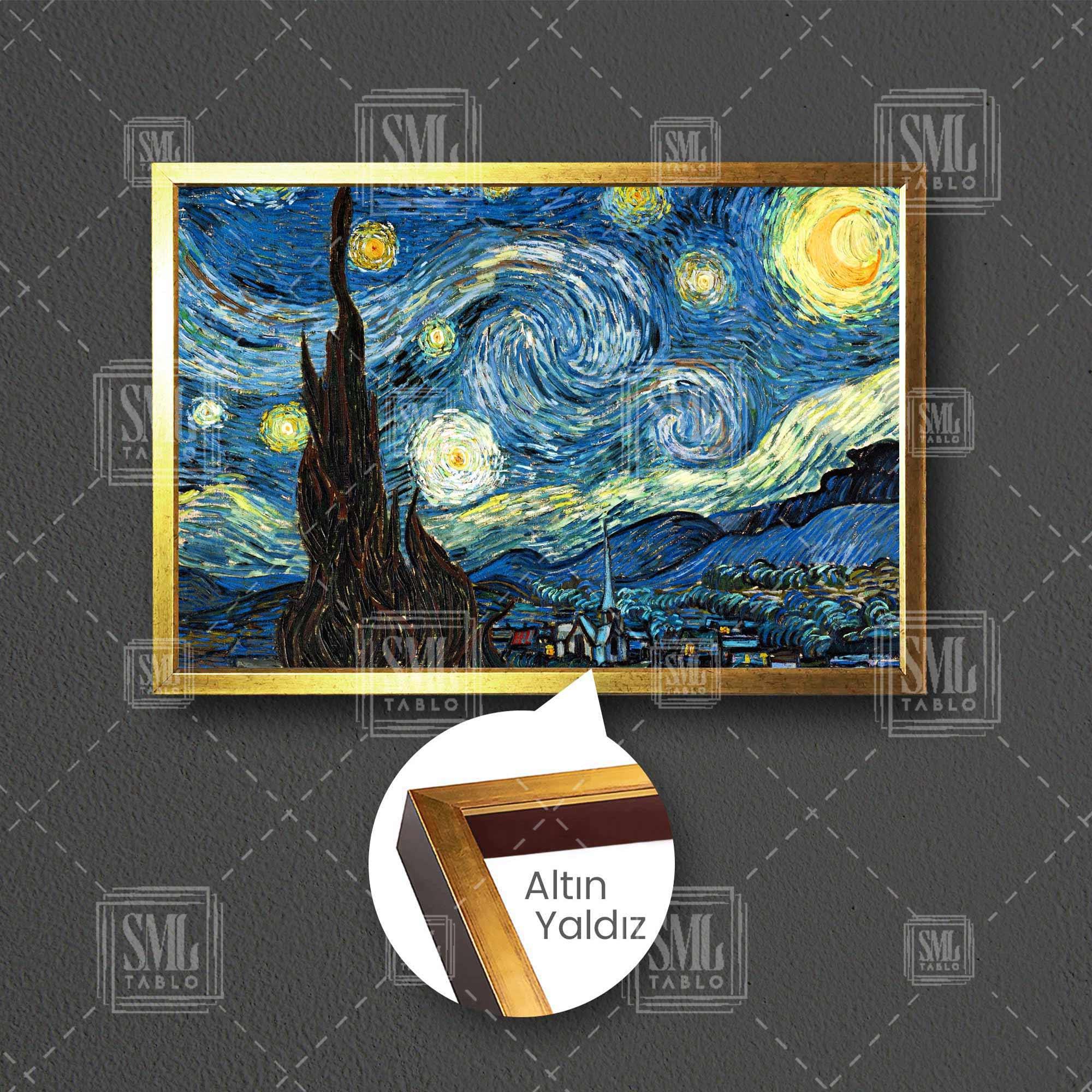 Van Gogh Yıldızlı Gece Tablosu Modern Sanat Yağlı Boya Efektli Çerçeveli Yatay Kanvas Tablo Van Gogh Yıldızlı Gece Tablosu Modern Sanat Yağlı Boya Efektli Çerçeveli Yatay Kanvas Tablo