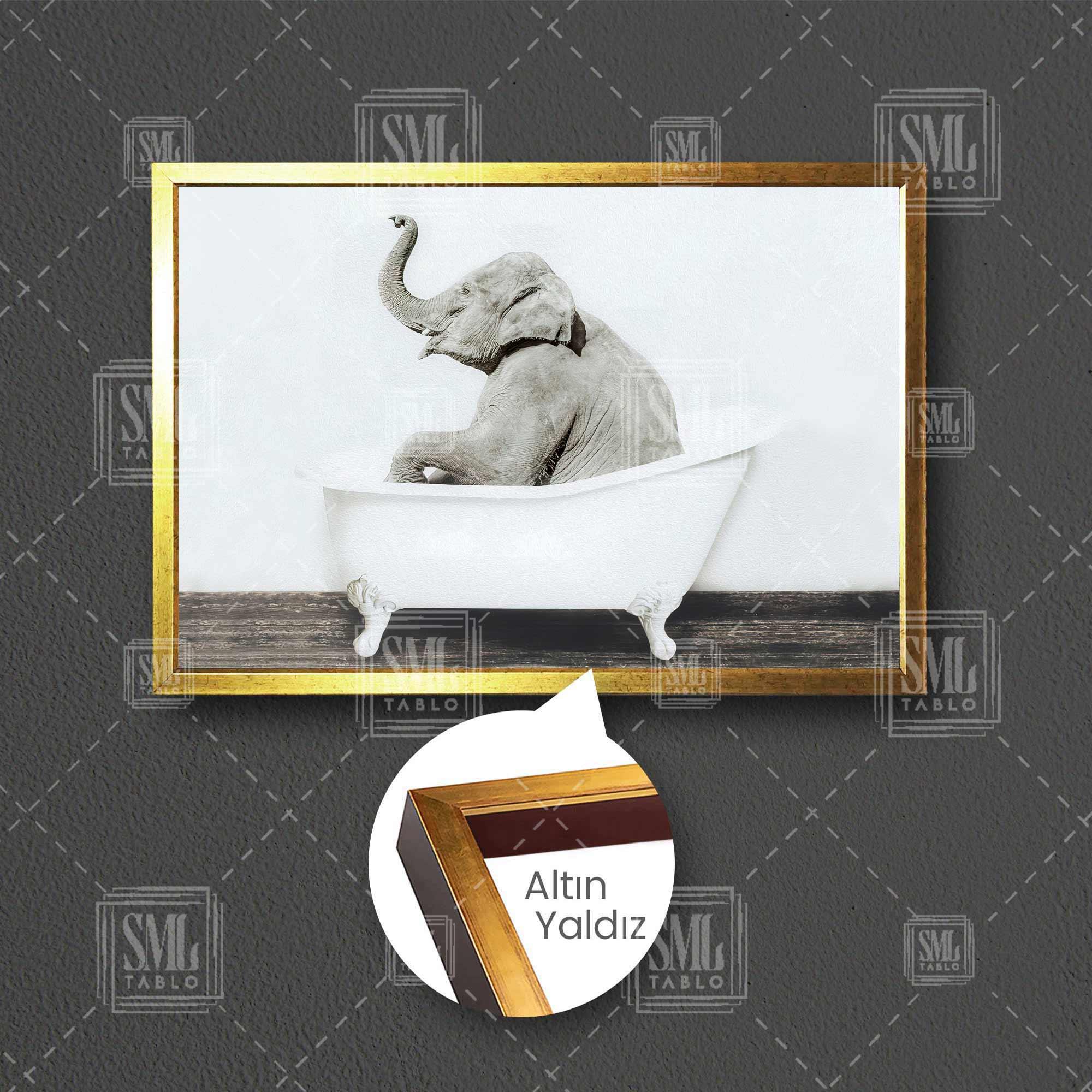 Küvette Duran Fil Banyo Dekorasyon Çerçeveli Yatay Kanvas Tablo Küvette Duran Fil Banyo Dekorasyon Çerçeveli Yatay Kanvas Tablo