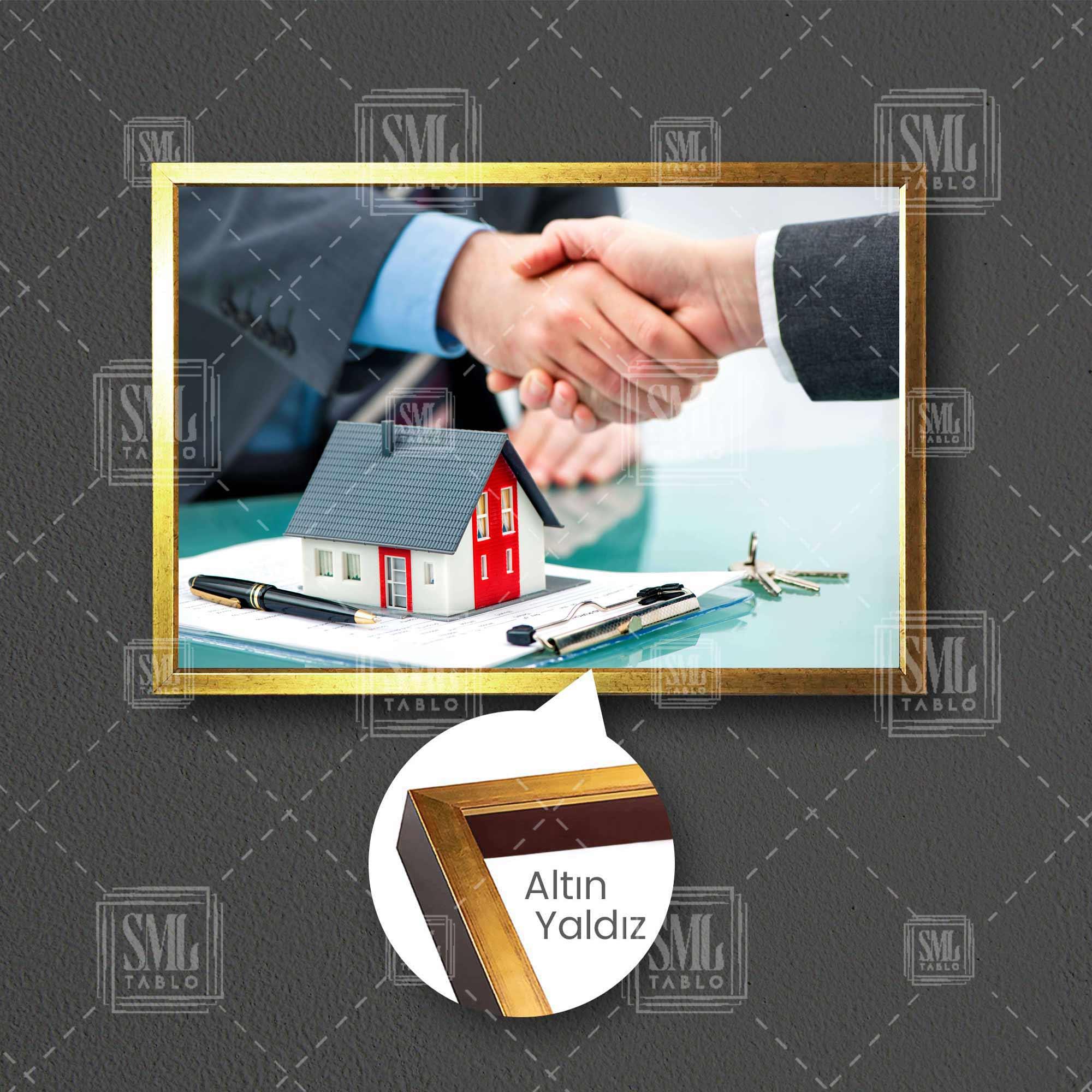 Emlak Ev Anahtar Real Estate Imza Çerçeveli Yatay Kanvas Tablo Emlak Ev Anahtar Real Estate Imza Çerçeveli Yatay Kanvas Tablo