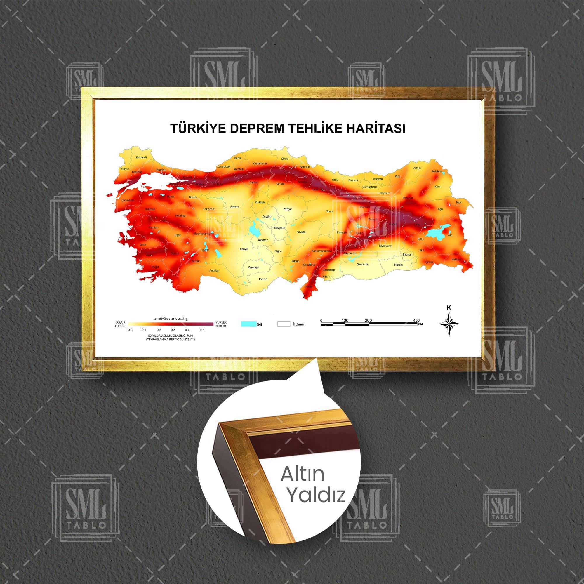 Türkiye Deprem Tehlike Haritası Fay Hattı Tektonik Hareket Çerçeveli Yatay Kanvas Tablo Türkiye Deprem Tehlike Haritası Fay Hattı Tektonik Hareket Çerçeveli Yatay Kanvas Tablo