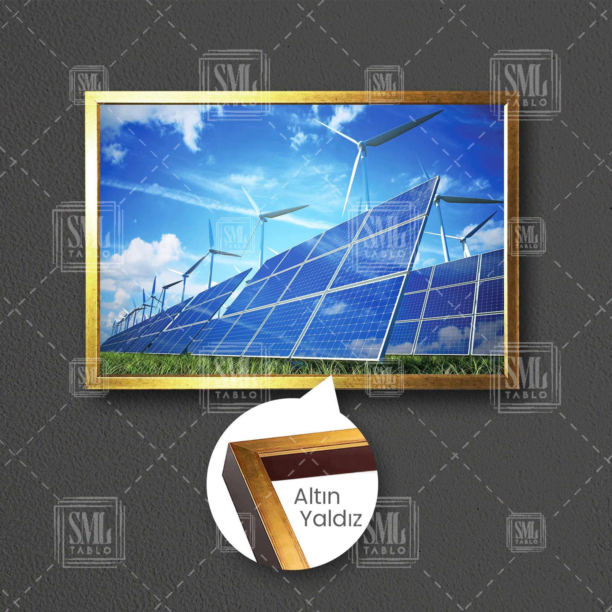 Yenilenebilir Enerji Sistemleri Yeşil Enerji Güneş ve Rüzgar Enerjisi Çerçeveli Yatay Kanvas Tablo Yenilenebilir Enerji Sistemleri Yeşil Enerji Güneş ve Rüzgar Enerjisi Çerçeveli Yatay Kanvas Tablo