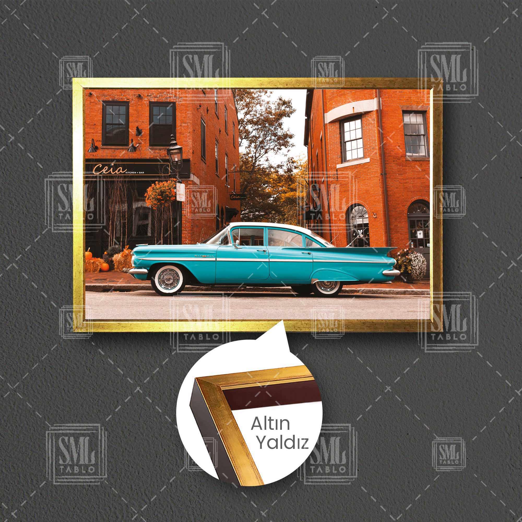 Nostaljik Mavi Araba 1959 Chevrolet Impala Çerçeveli Yatay Kanvas Tablo Nostaljik Mavi Araba 1959 Chevrolet Impala Çerçeveli Yatay Kanvas Tablo