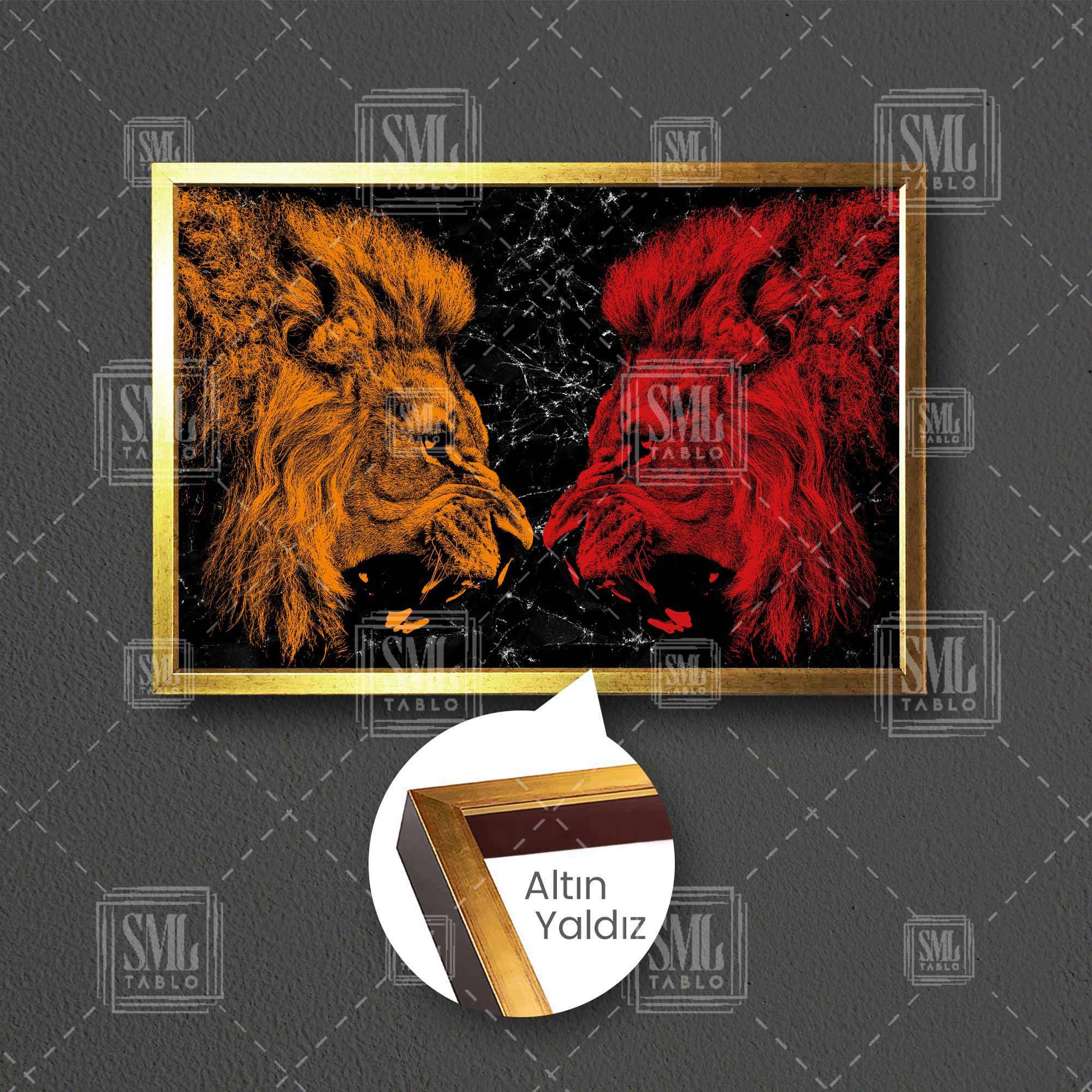 Sarı Kırmızı Aslan Silüeti Galatasarayx Futbol Çerçeveli Yatay Kanvas Tablo Sarı Kırmızı Aslan Silüeti Galatasarayx Futbol Çerçeveli Yatay Kanvas Tablo