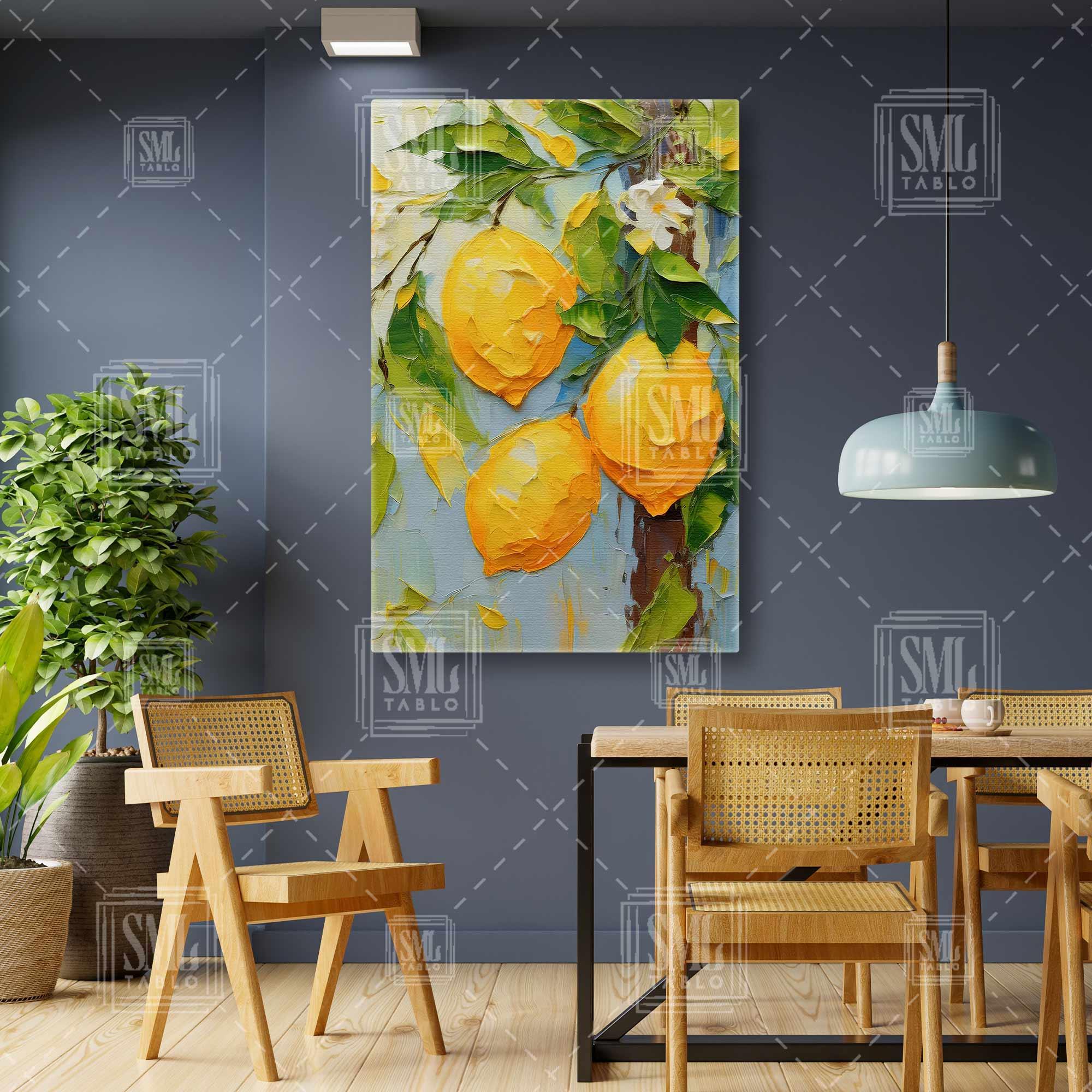 Limon Ağacı Dalı Ve Yaprakları Sarı Yeşil Limon Mutfak Dikey Kanvas Tablo Limon Ağacı Dalı Ve Yaprakları Sarı Yeşil Limon Mutfak Dikey Kanvas Tablo