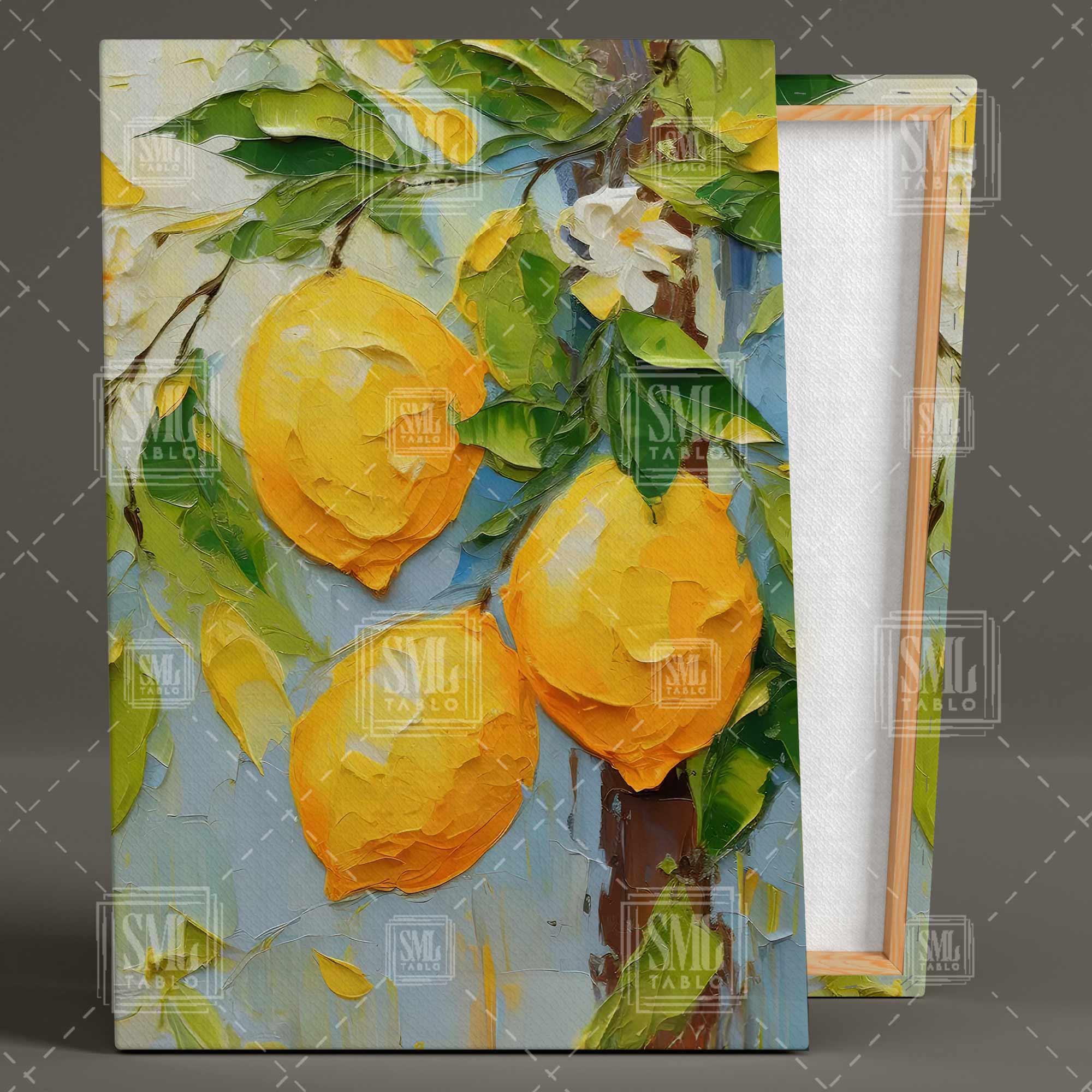 Limon Ağacı Dalı Ve Yaprakları Sarı Yeşil Limon Mutfak Dikey Kanvas Tablo Limon Ağacı Dalı Ve Yaprakları Sarı Yeşil Limon Mutfak Dikey Kanvas Tablo