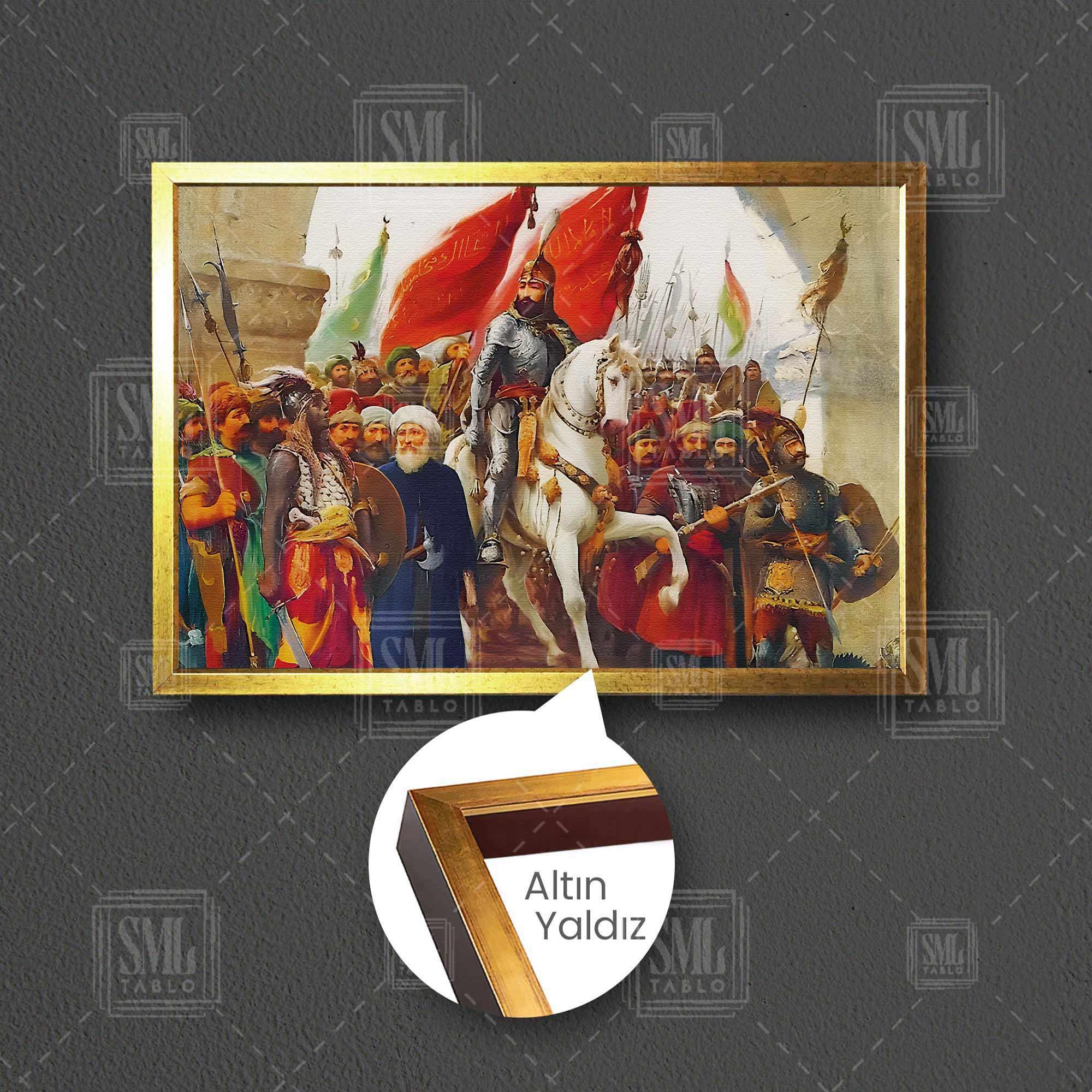 İstanbulun Fatihi Fatih Sultan Mehmetin İstabula Girişi İstanbulun Fethi 1453 Çerçeveli Yatay Kanvas Tablo İstanbulun Fatihi Fatih Sultan Mehmetin İstabula Girişi İstanbulun Fethi 1453 Çerçeveli Yatay Kanvas Tablo