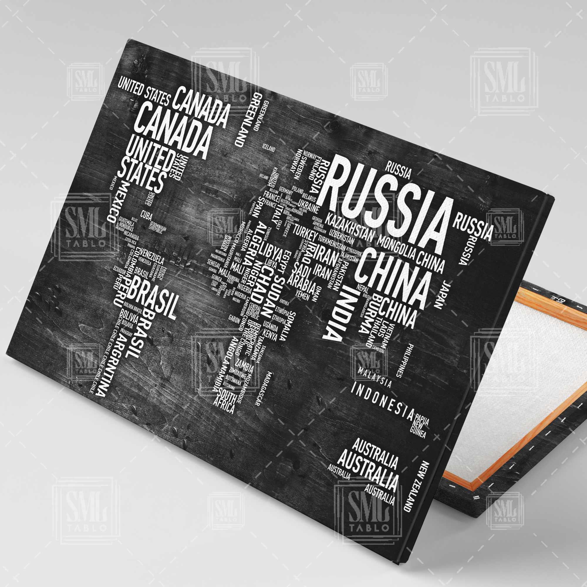 Siyah Beyaz Dünya Haritası Ülkeler Amerika Rusya Asya Avrupa Yatay Kanvas Tablo Siyah Beyaz Dünya Haritası Ülkeler Amerika Rusya Asya Avrupa Yatay Kanvas Tablo