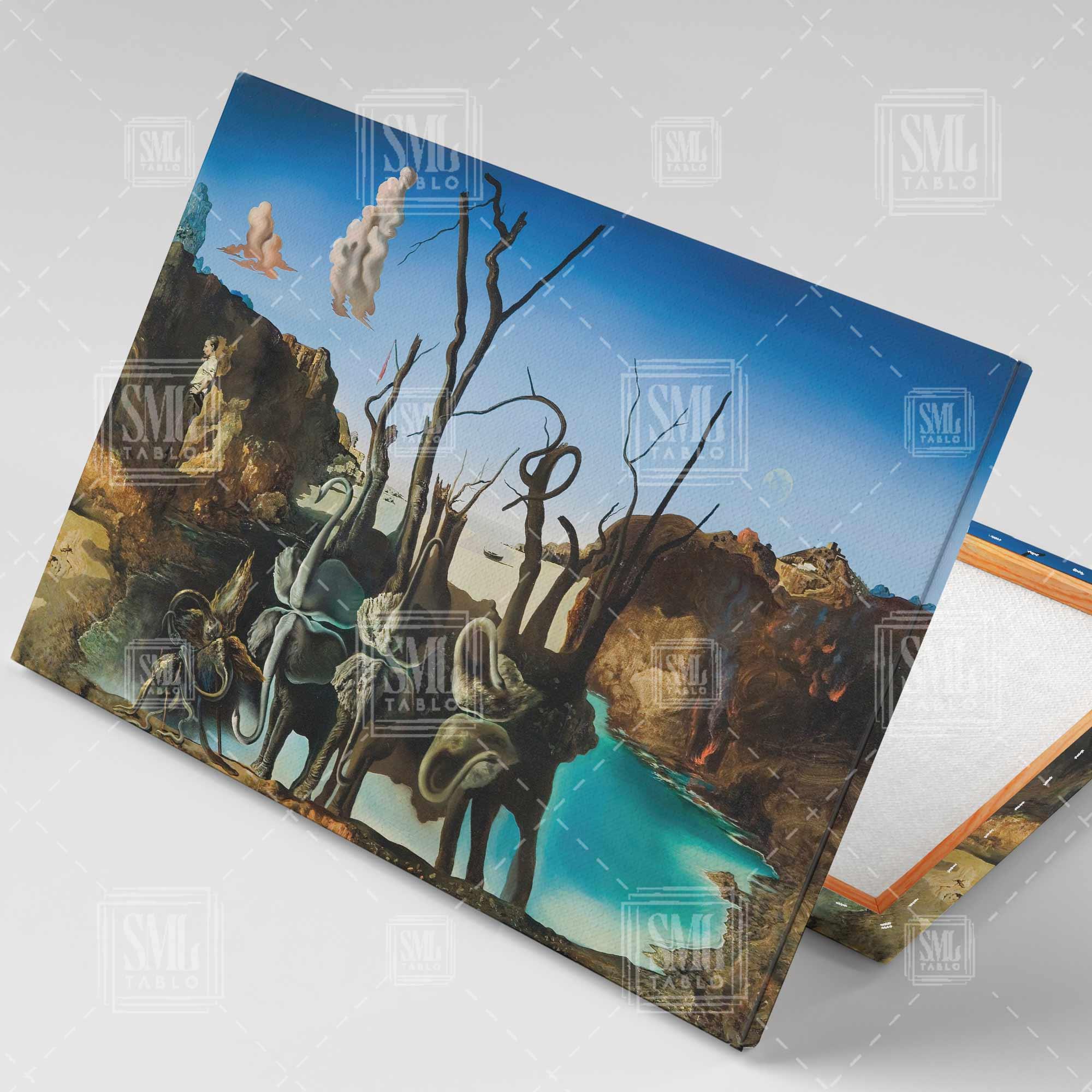 Göldeki Kuğular ve Göle Yansılamaları Fil Salvador Dali Sürreal Yatay Kanvas Tablo Göldeki Kuğular ve Göle Yansılamaları Fil Salvador Dali Sürreal Yatay Kanvas Tablo