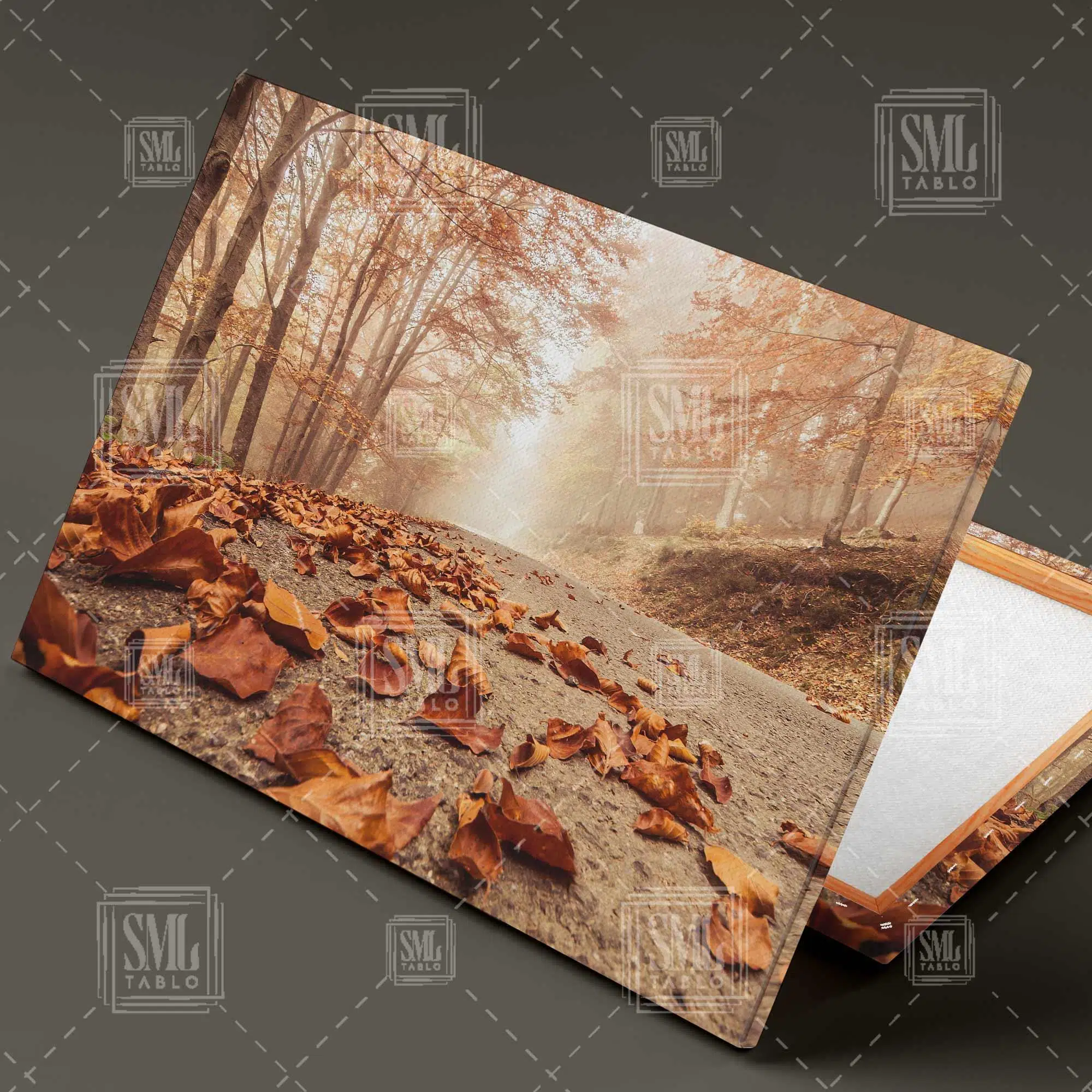 Sonbahar Doğa Manzarası Yaprak Dökümü Solan Yapraklar Yatay Kanvas Tablo