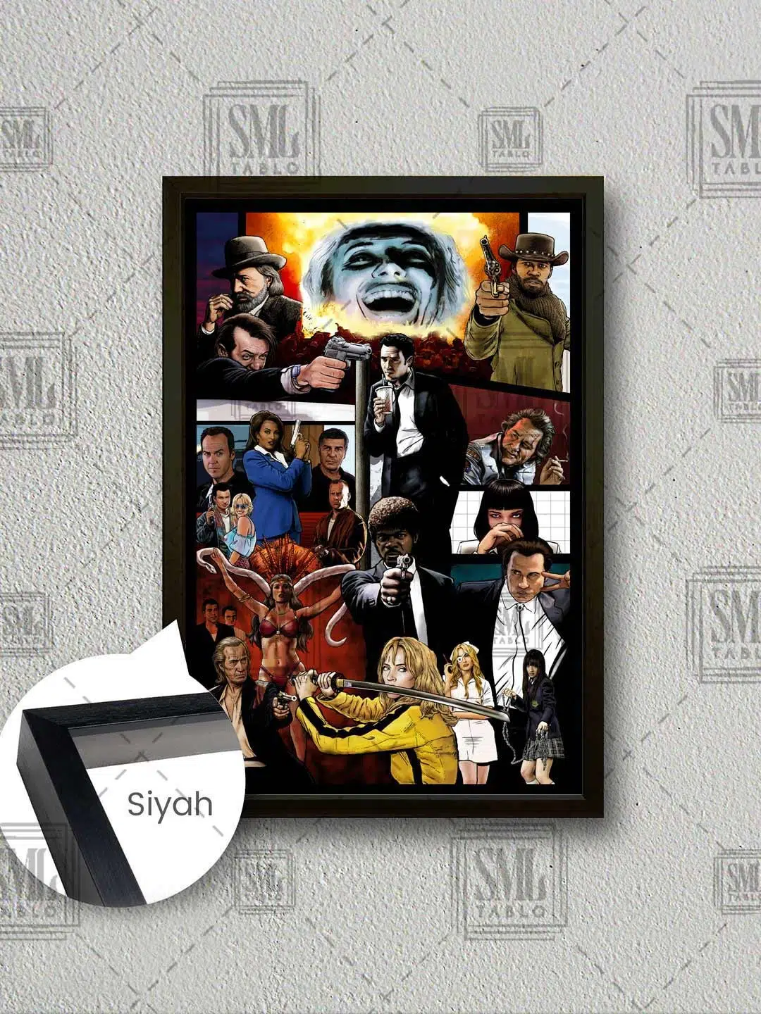 Quentin Tarantino Filmleri Poster Pulp Fiction Kill Bill Çerçeveli Dikey Kanvas Tablo - Siyah