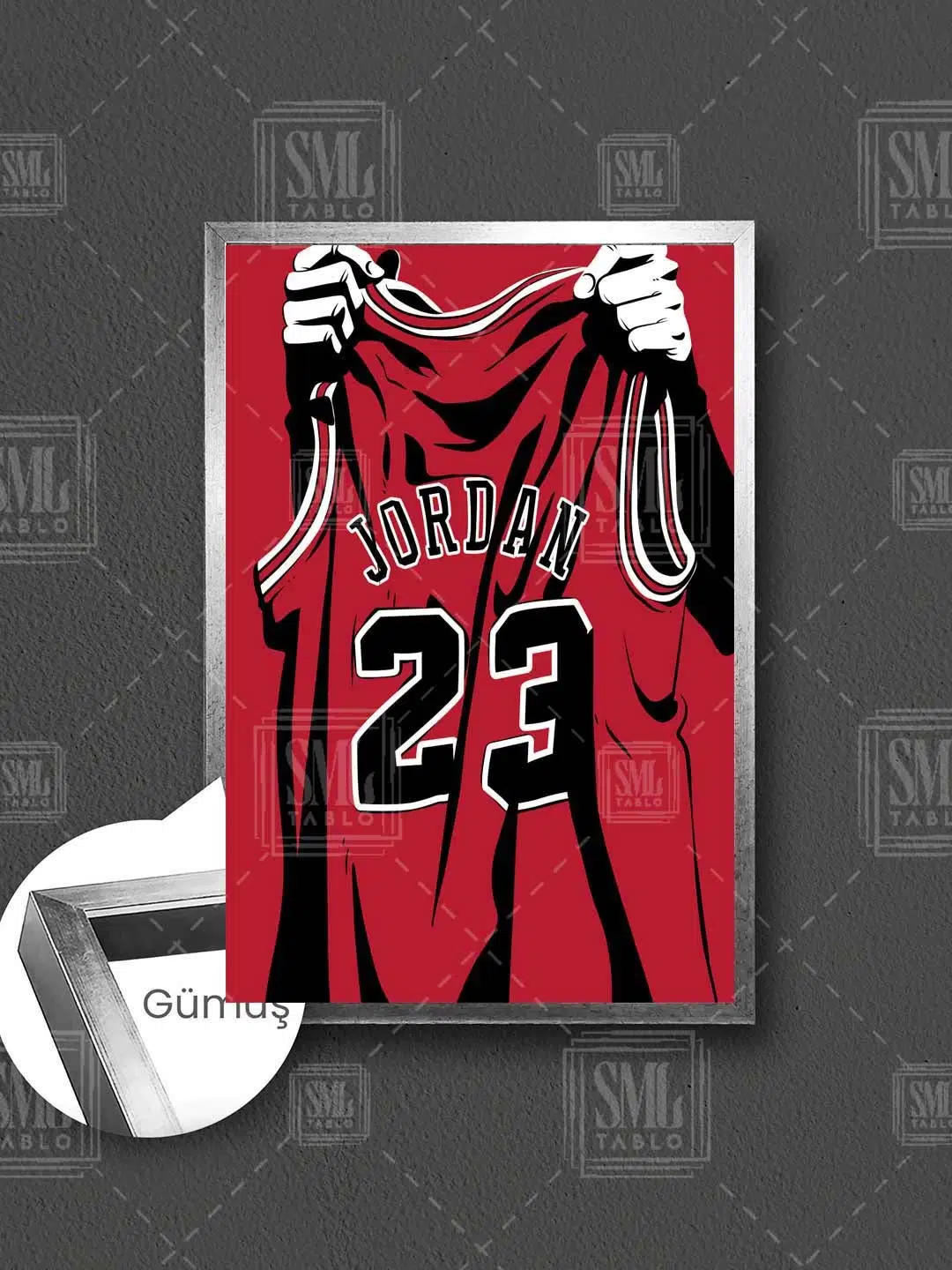 Chicago Bulls Jersey Kırmızı Forma Yirmi Üç Basketbol Nba Çerçeveli Dikey Kanvas Tablo - Gümüş