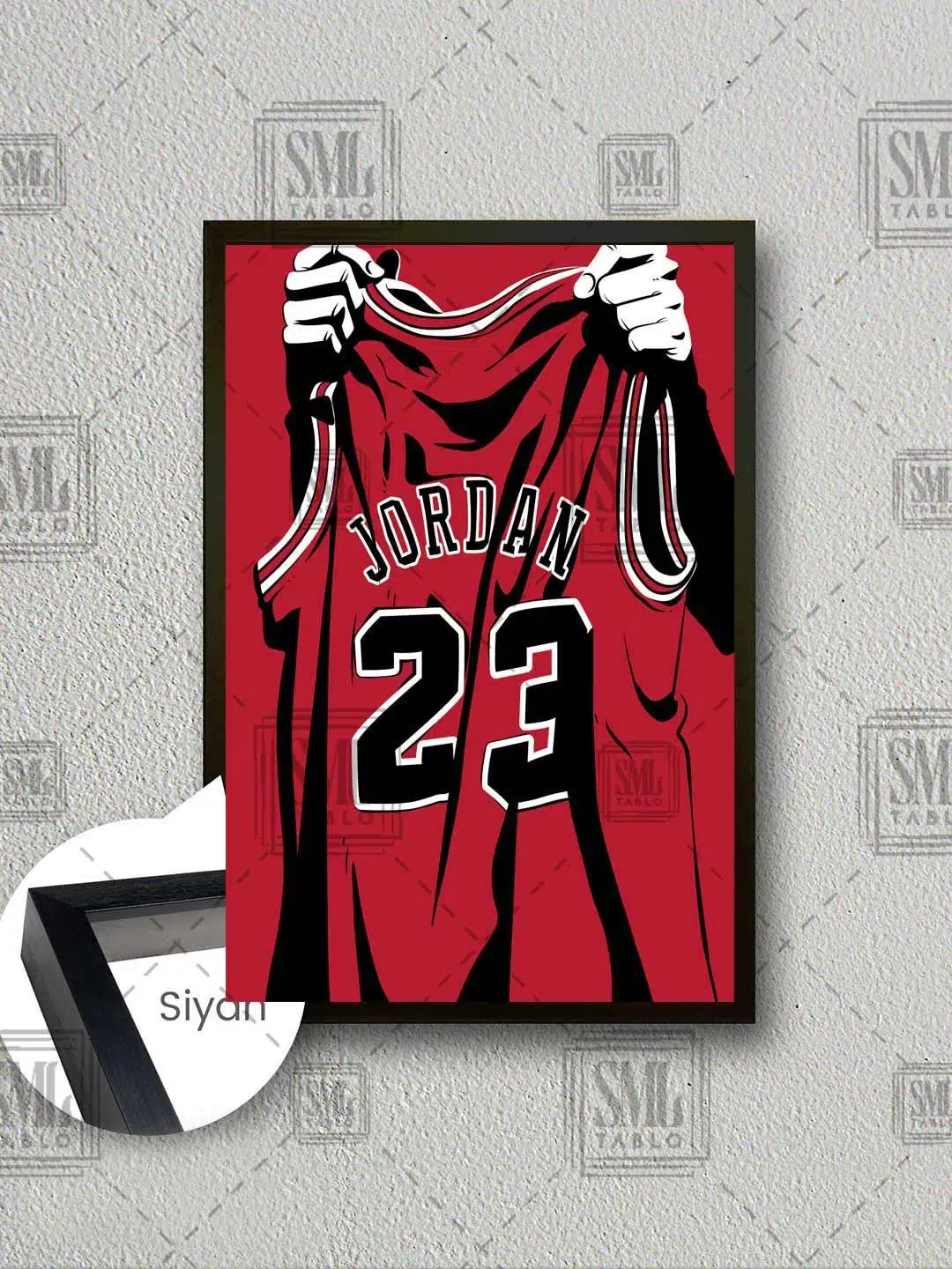 Chicago Bulls Jersey Kırmızı Forma Yirmi Üç Basketbol Nba Çerçeveli Dikey Kanvas Tablo - Siyah