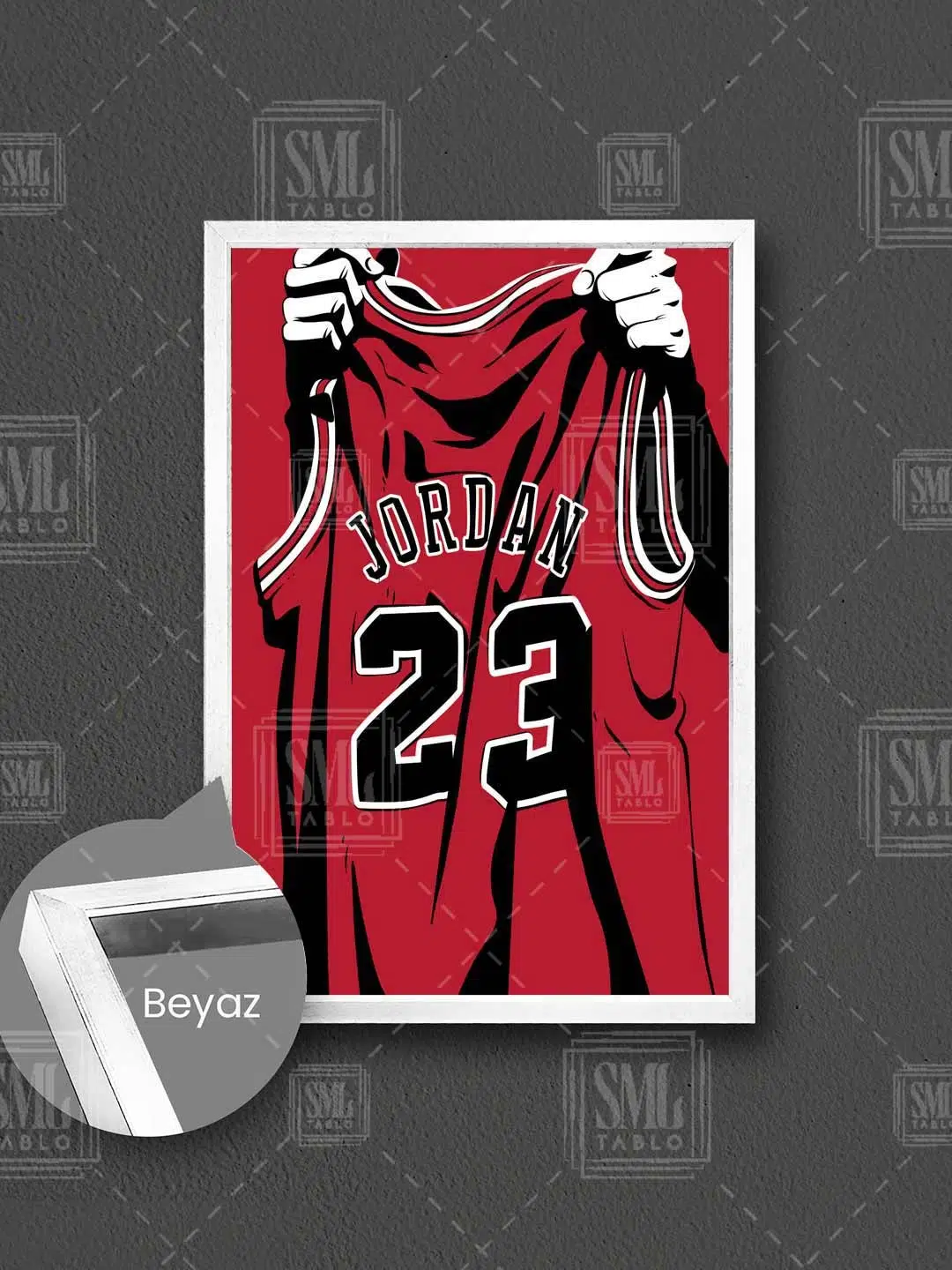 Chicago Bulls Jersey Kırmızı Forma Yirmi Üç Basketbol Nba Çerçeveli Dikey Kanvas Tablo - Beyaz