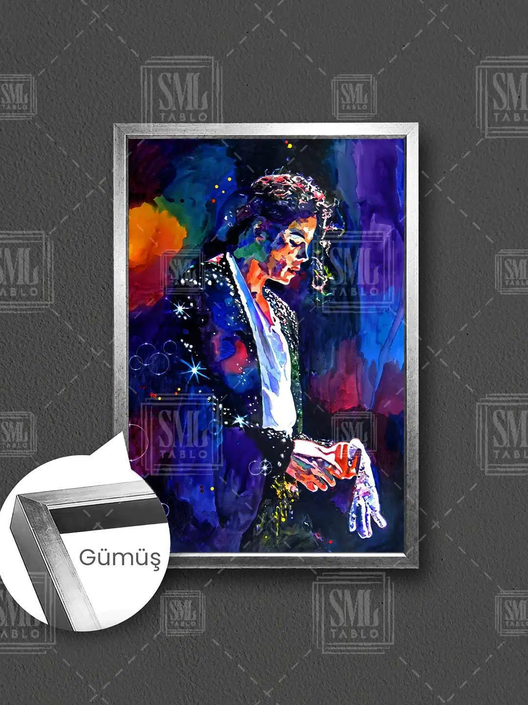 Popun Kralı Michael Jackson Müzik Dekor Çerçeveli Dikey Kanvas Tablo - Gümüş