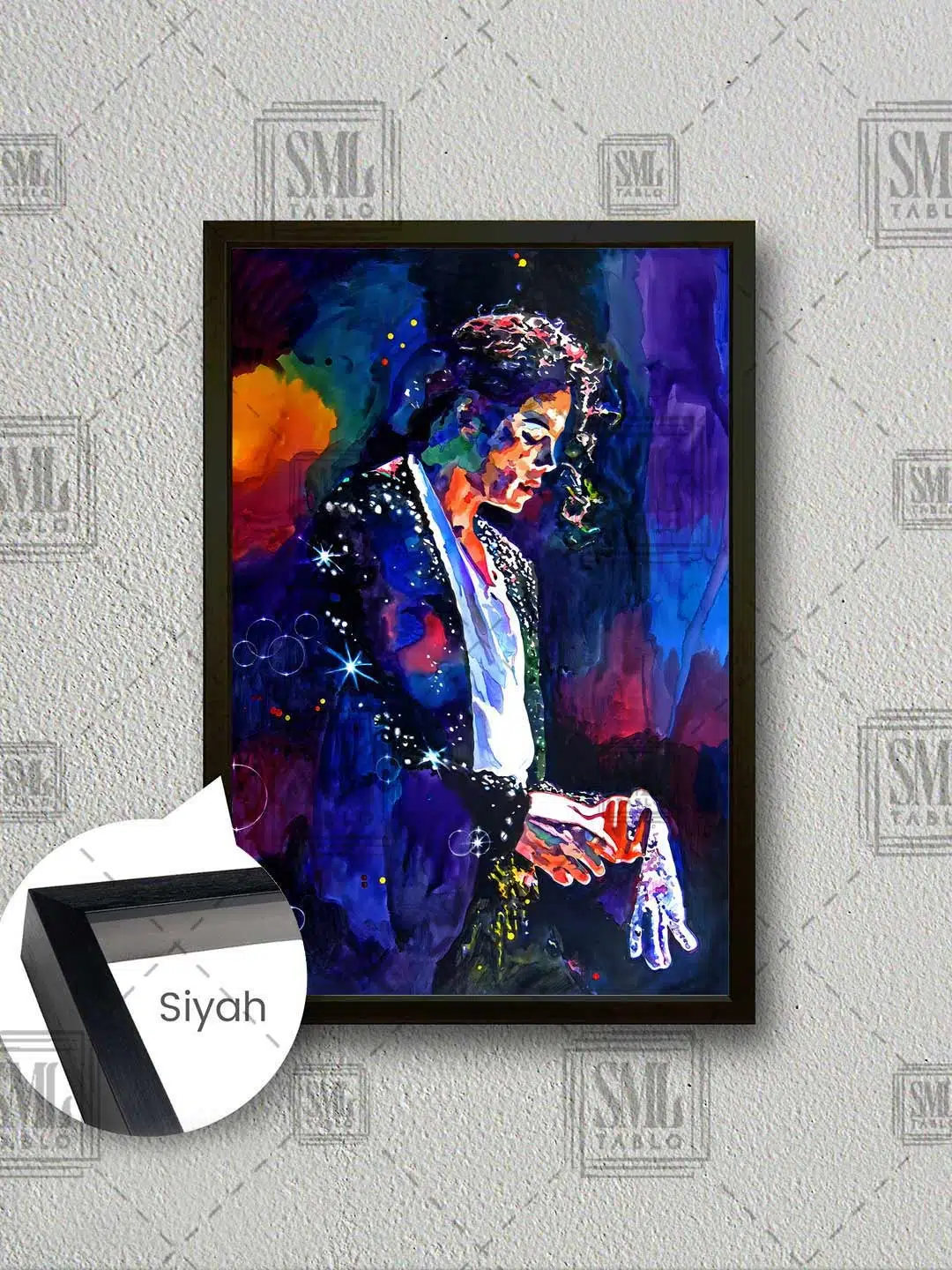 Popun Kralı Michael Jackson Müzik Dekor Çerçeveli Dikey Kanvas Tablo - Siyah