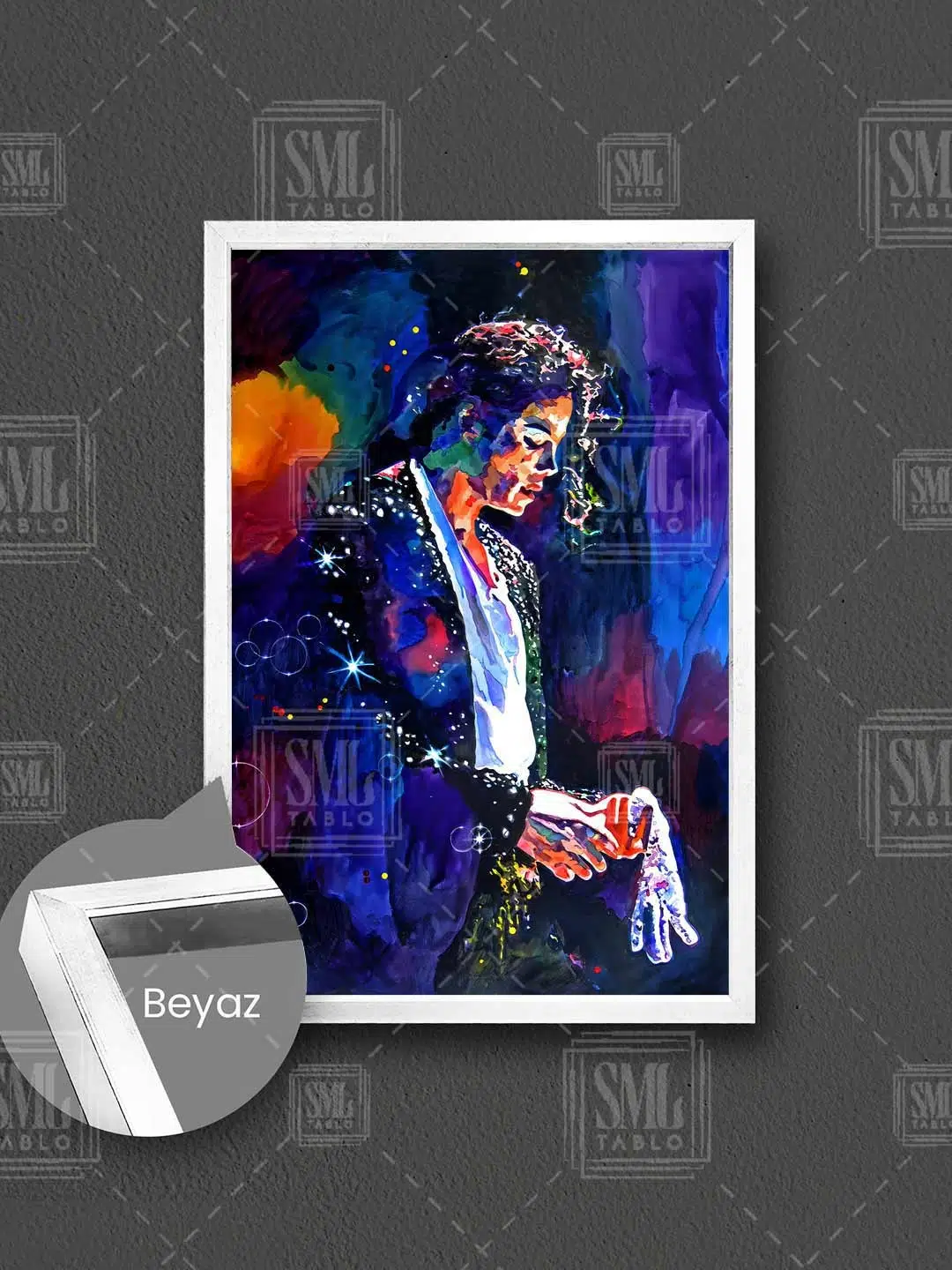 Popun Kralı Michael Jackson Müzik Dekor Çerçeveli Dikey Kanvas Tablo - Beyaz
