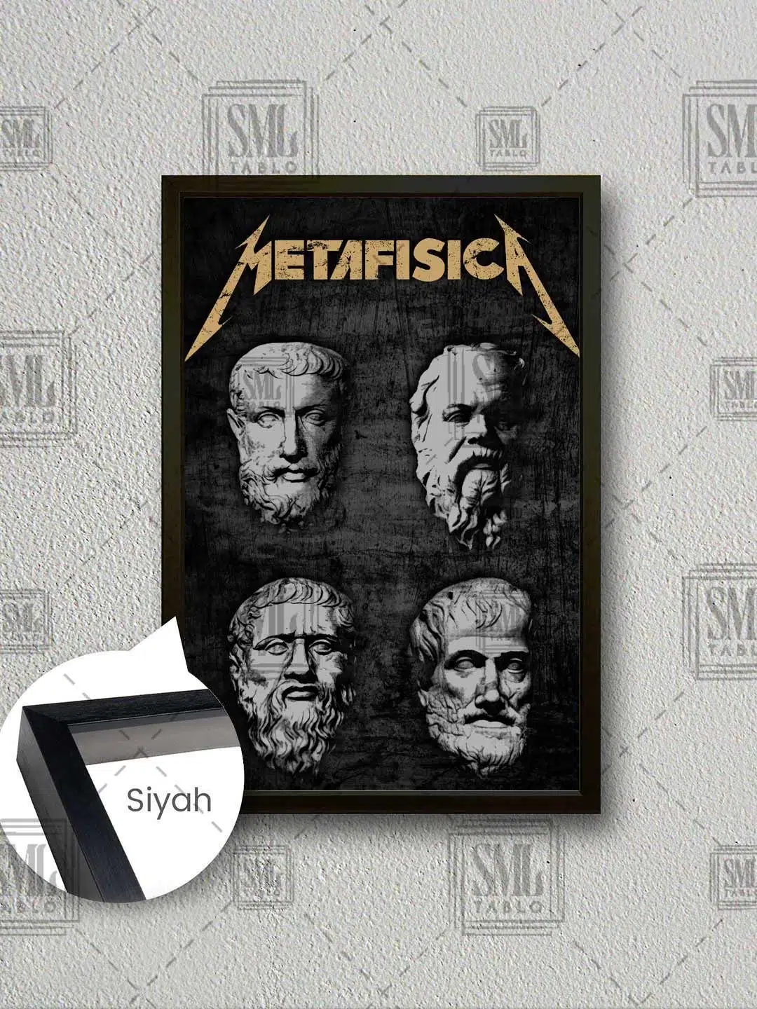 Metafisica Metafizik Felsefe Filozof Aristo Sokrates Platon Eflatun Çerçeveli Dikey Kanvas Tablo - Siyah