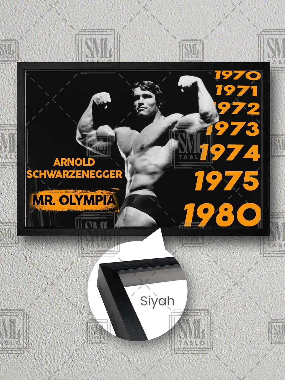 Arnold Schwarzenegger Poster Spor Salonu Mr Olympia Fitness Çerçeveli Yatay Kanvas Tablo - Siyah