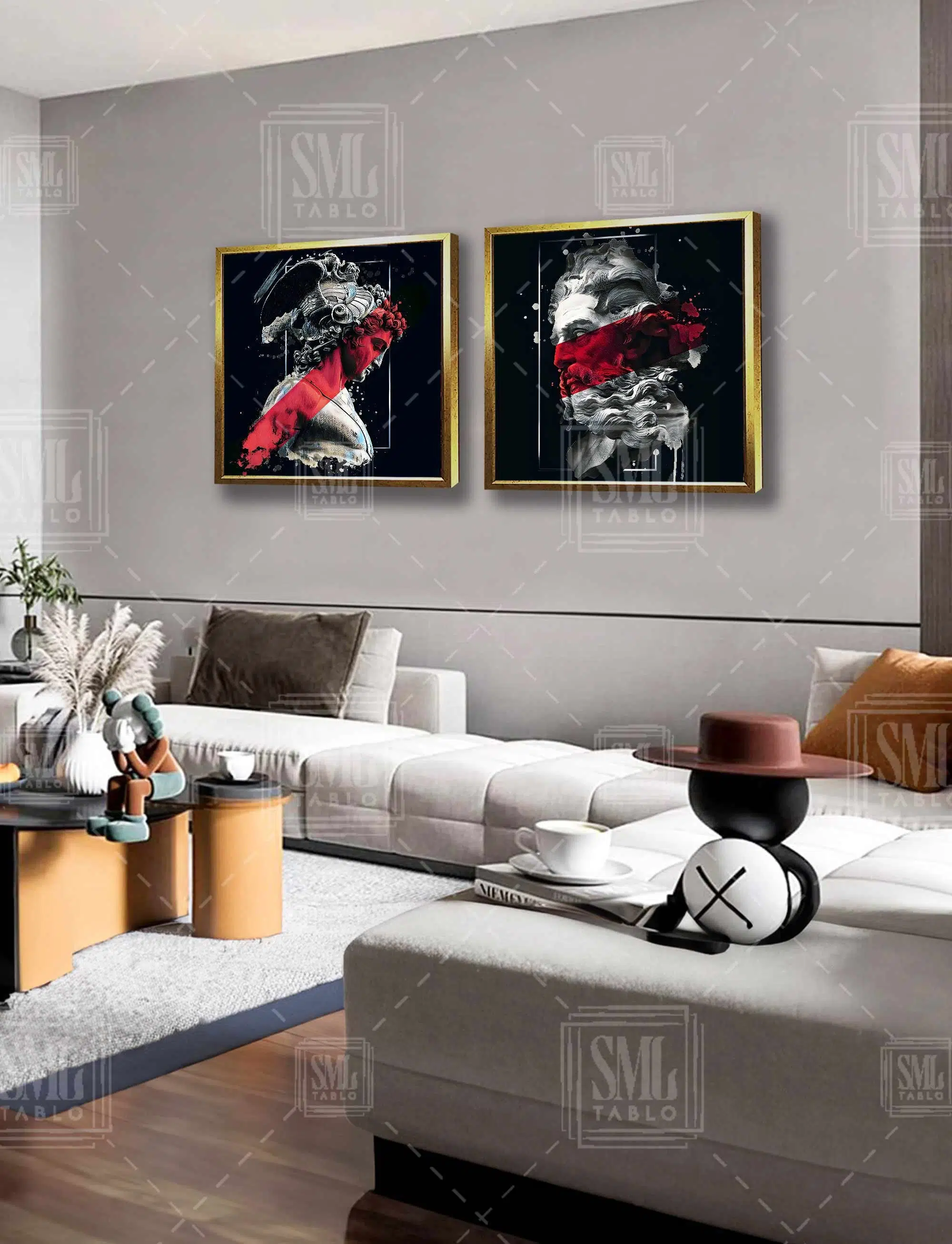 Yunan Mitolojisi Zeus ve Tanrı Hızlı Hermes Modern İkili Kare Kombin 2li Çerçeveli Kanvas Tablo