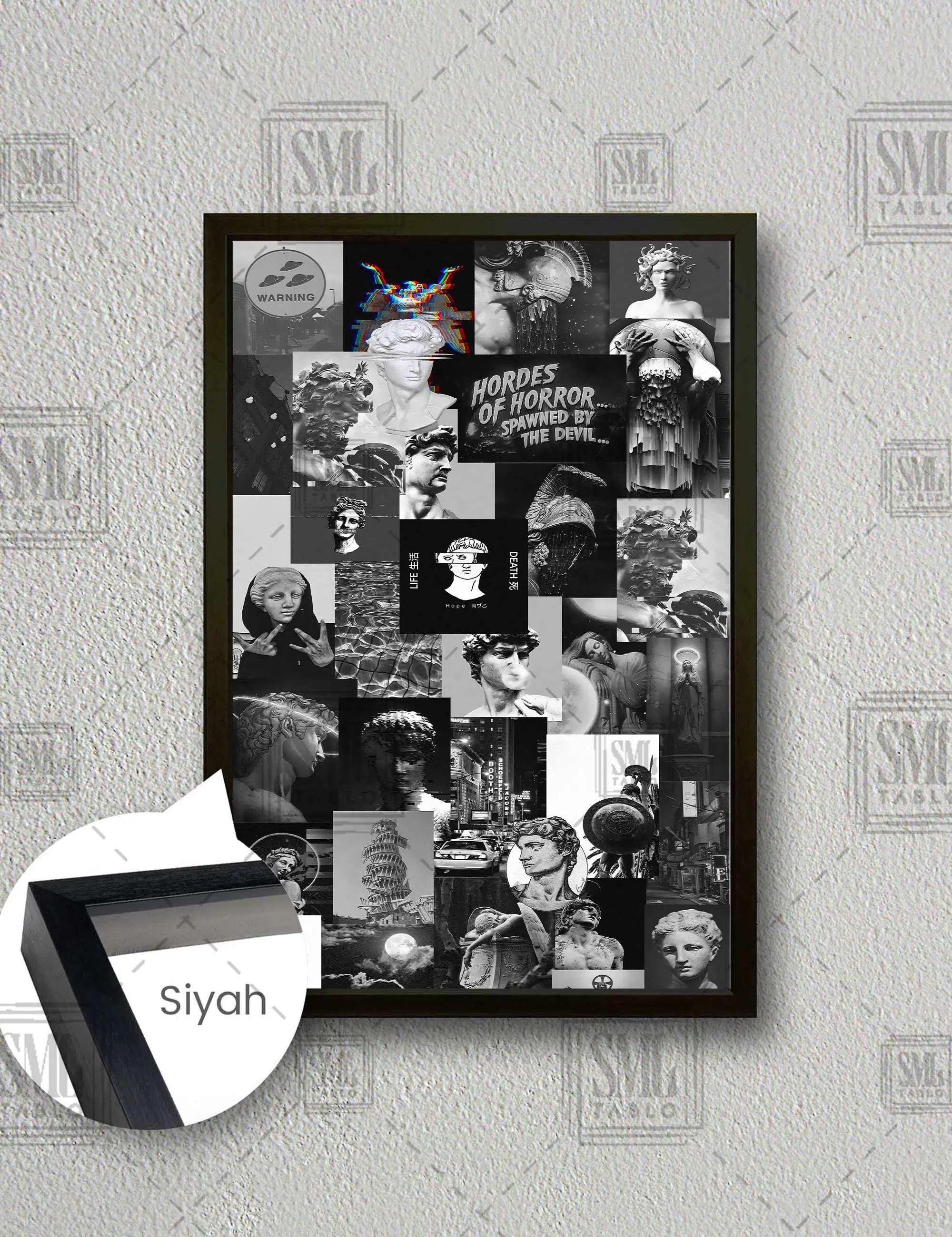 Kolaj Heykel Modern Sanat City Şehir Dekoratif Dikey Çerçeveli Kanvas Tablo - Siyah