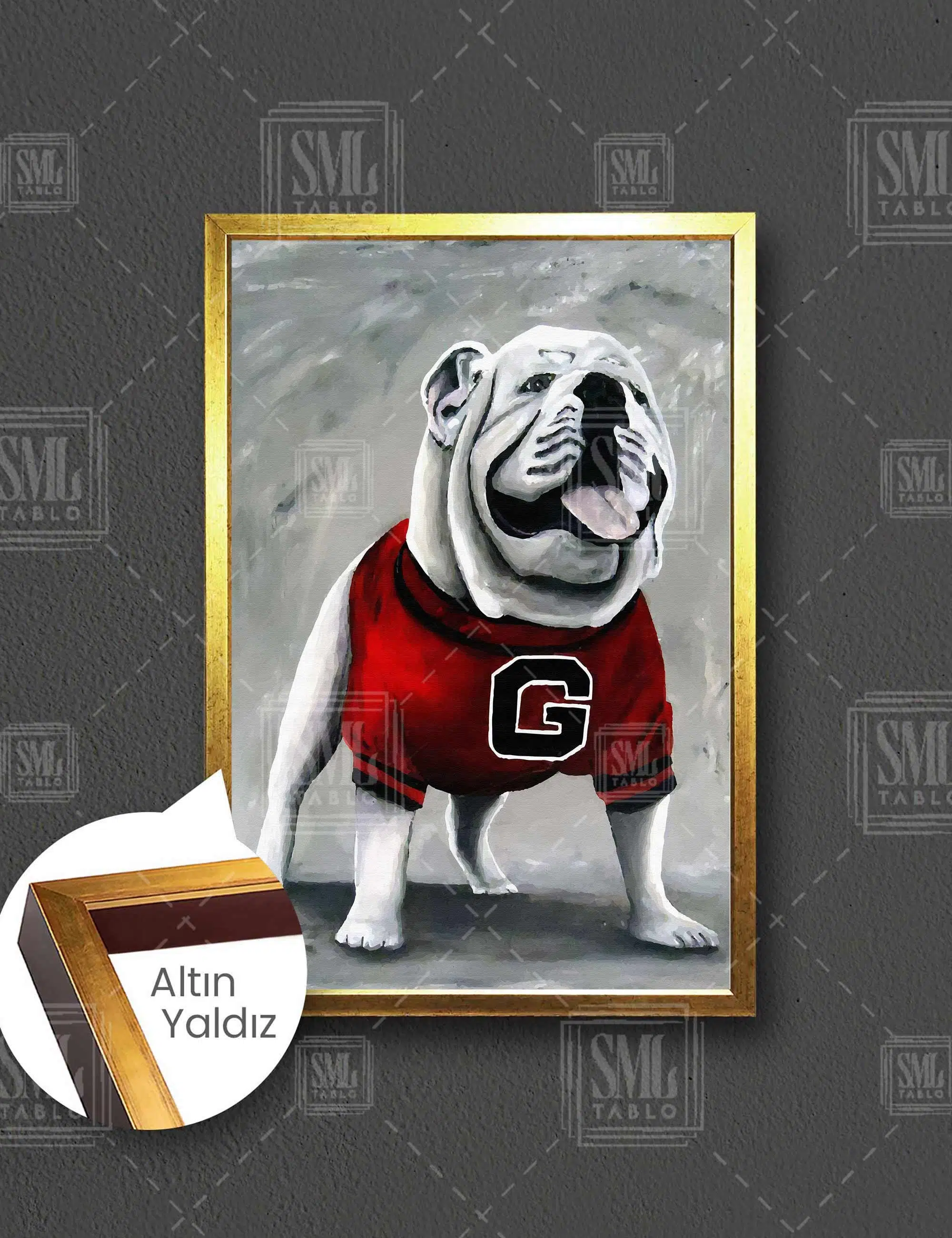 Bulldog Hayvan Köpek Taraftar Soyut Dikey Çerçeveli Kanvas Tablo