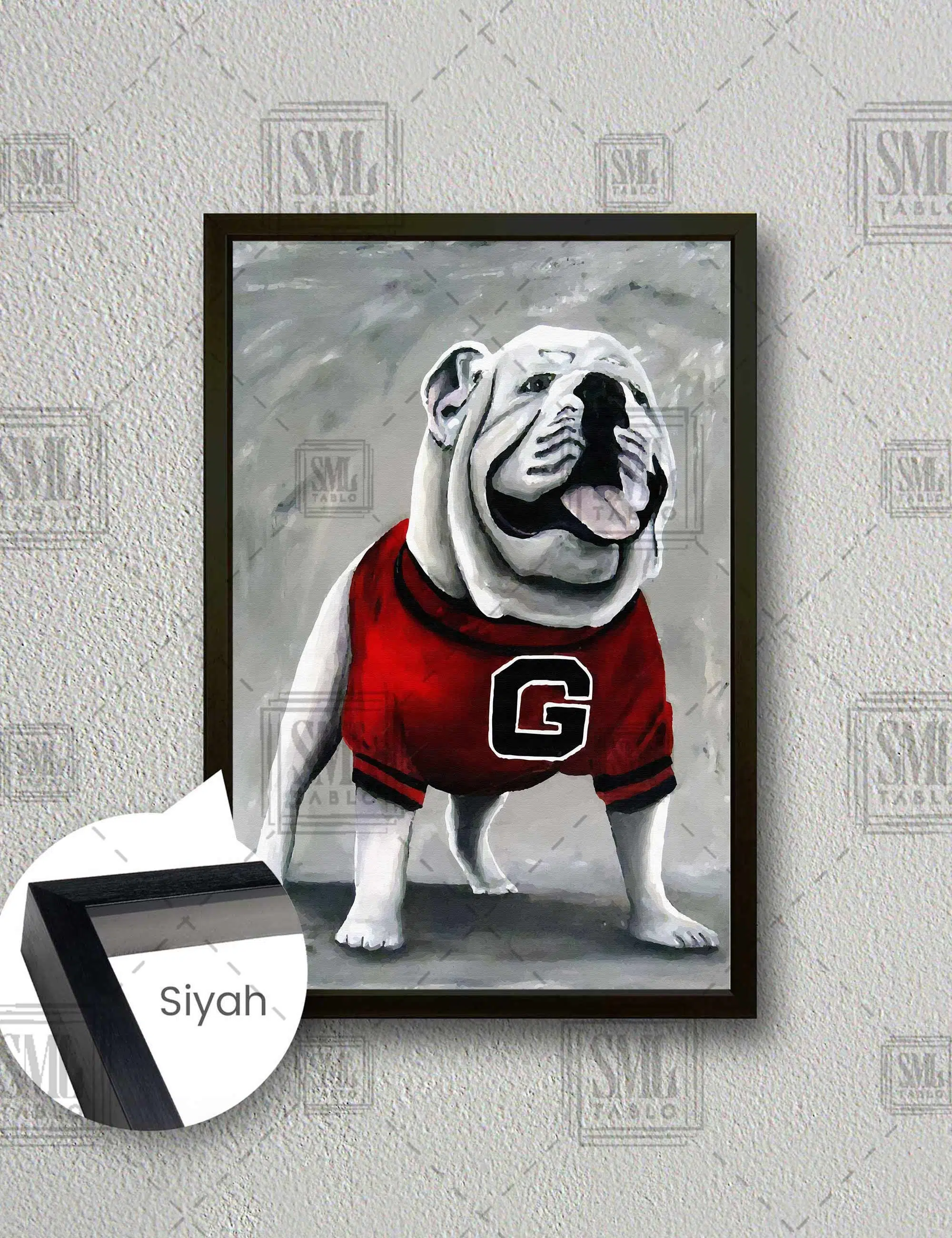 Bulldog Hayvan Köpek Taraftar Soyut Dikey Çerçeveli Kanvas Tablo - Siyah