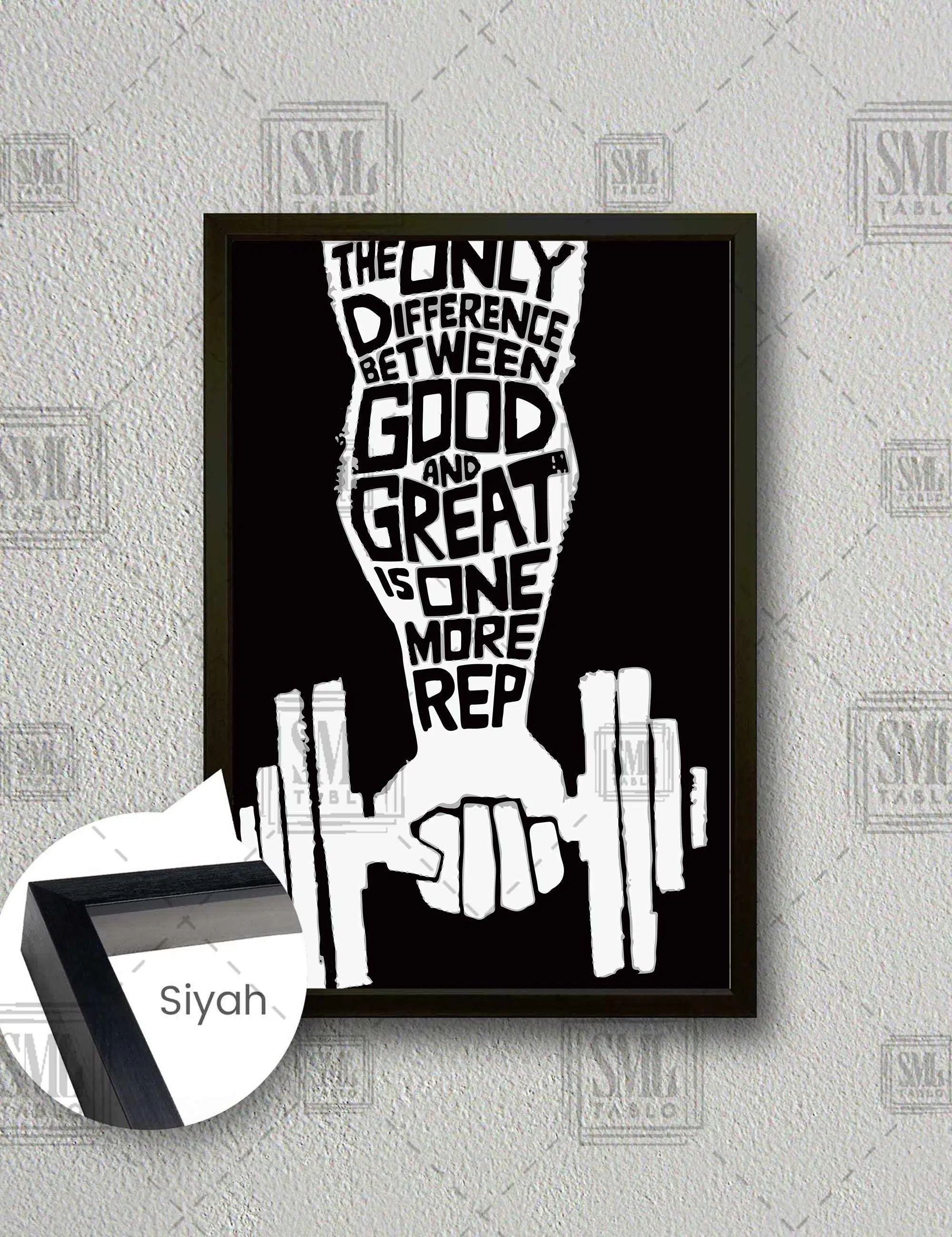 Badi Spor Salonu Vücud Geliştirme Güç The Only Dıfference Between Good And Great Is One More Rep Dekoratif Dikey Çerçeveli Kanvas Tablo - Siyah