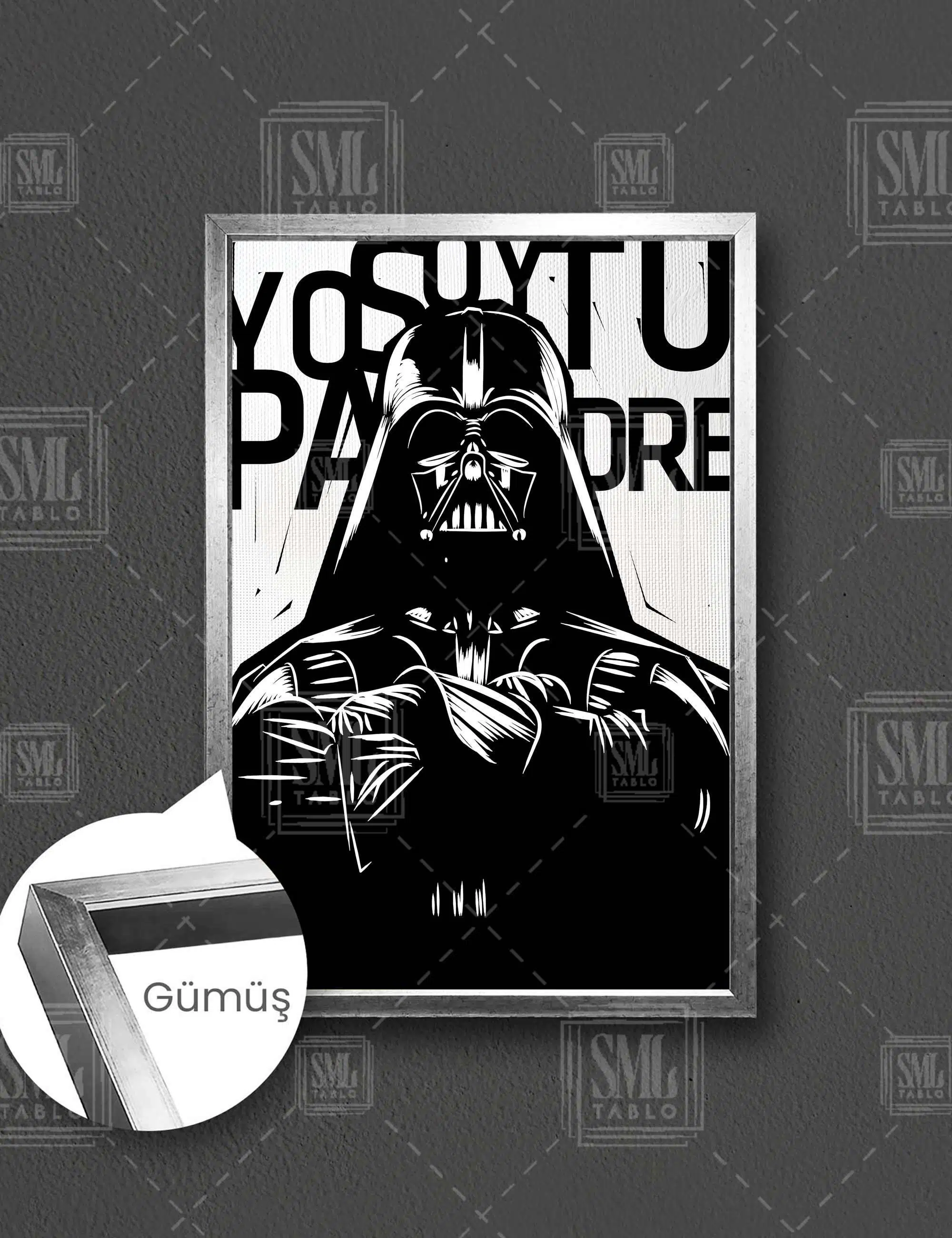 Star Wars Darth Wader Yıldız Savaşları Efsane Film Nostalji Dekor Dikey Çerçeveli Kanvas Tablo - Gümüş