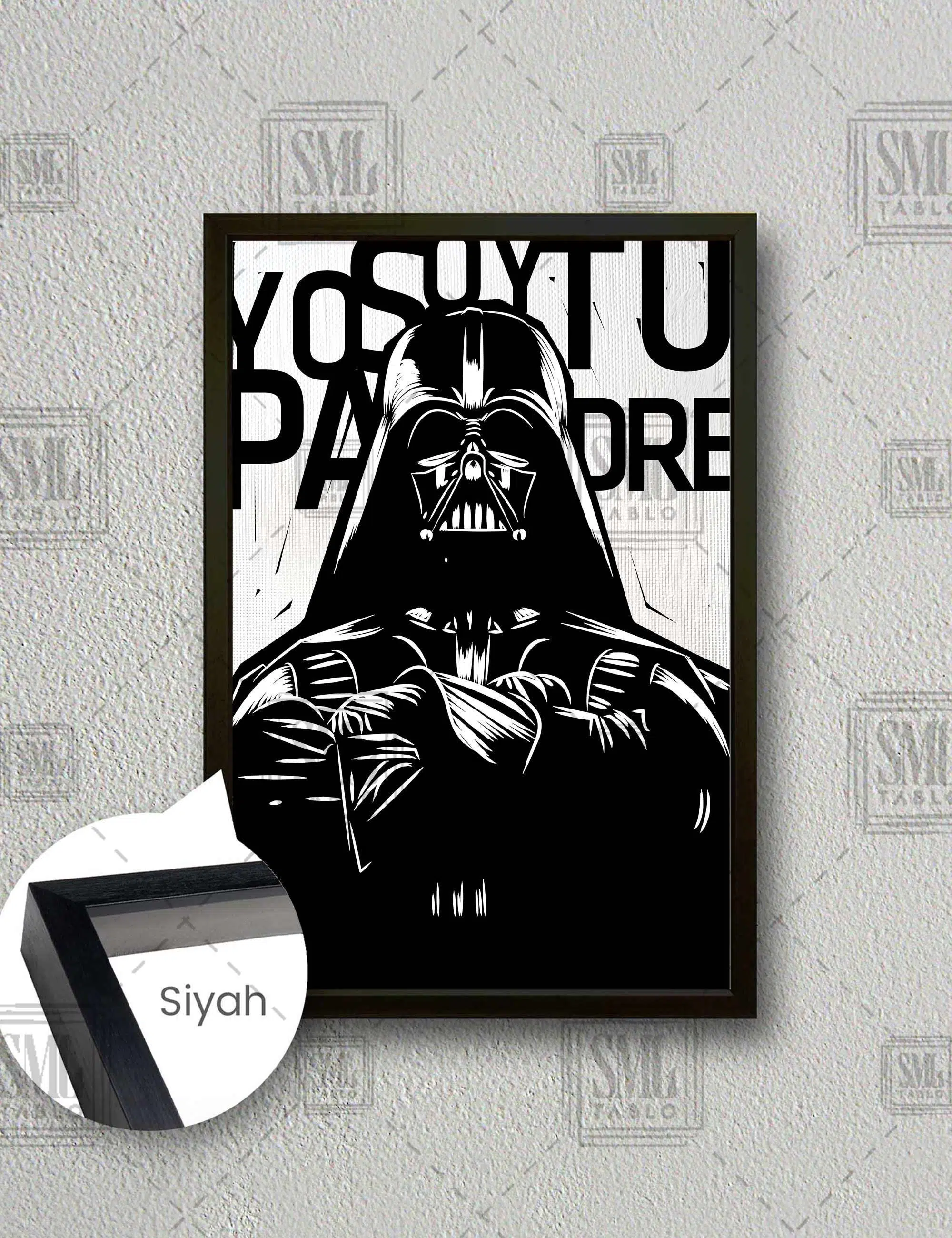 Star Wars Darth Wader Yıldız Savaşları Efsane Film Nostalji Dekor Dikey Çerçeveli Kanvas Tablo - Siyah