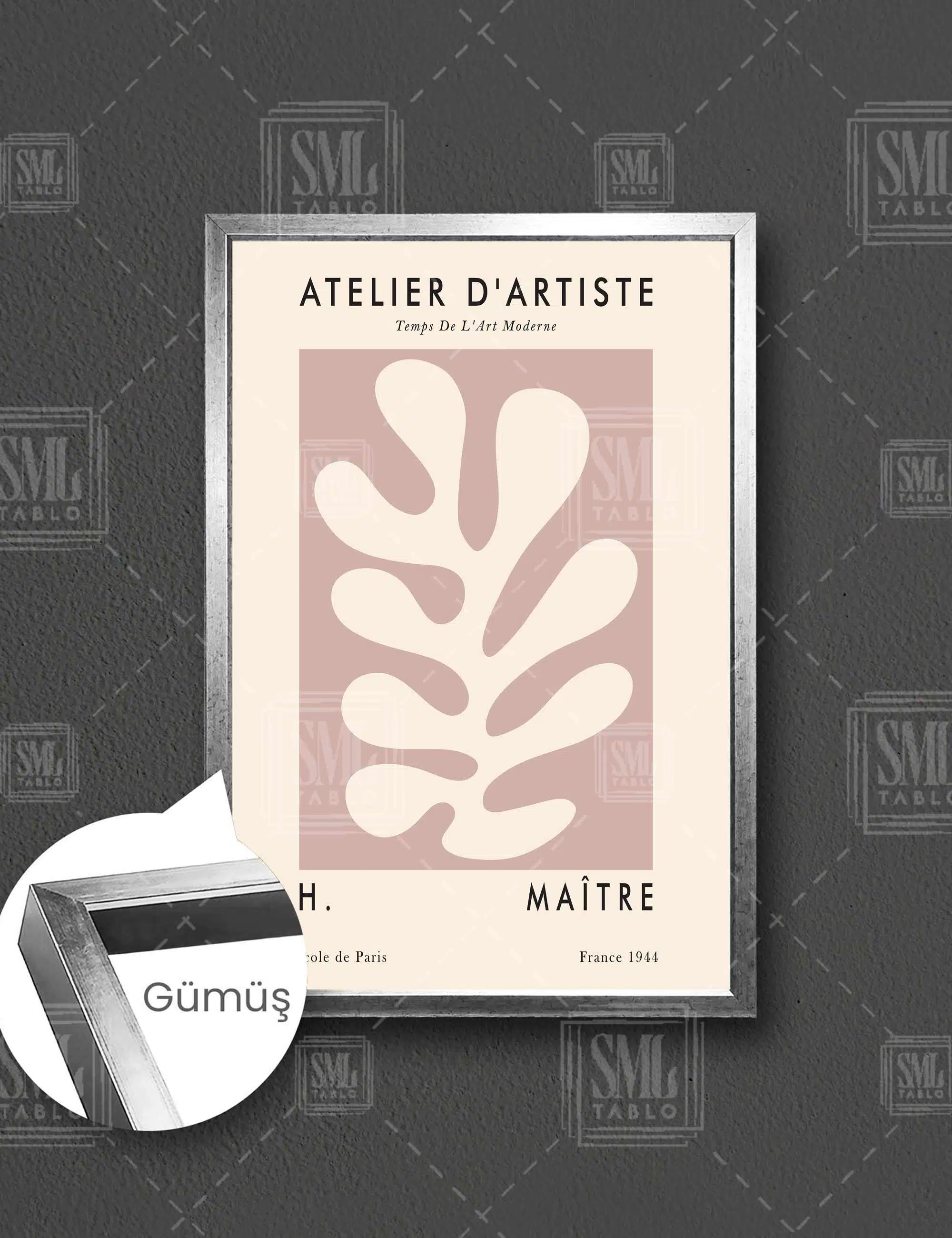 Atelier De Artiste Boho Stil İlüstraston Henry Matisse Dikey Çerçeveli Kanvas Tablo - Gümüş