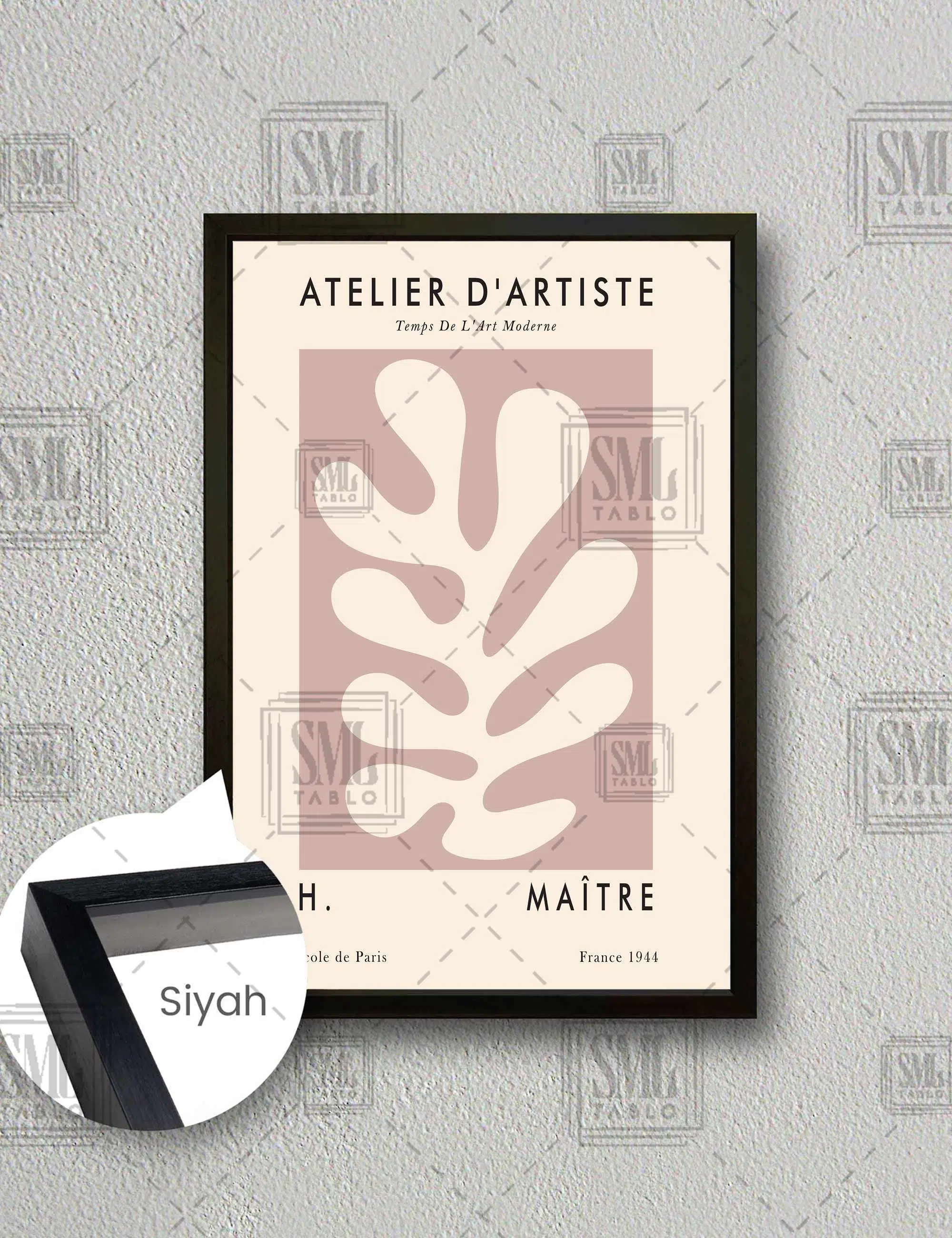 Atelier De Artiste Boho Stil İlüstraston Henry Matisse Dikey Çerçeveli Kanvas Tablo - Siyah