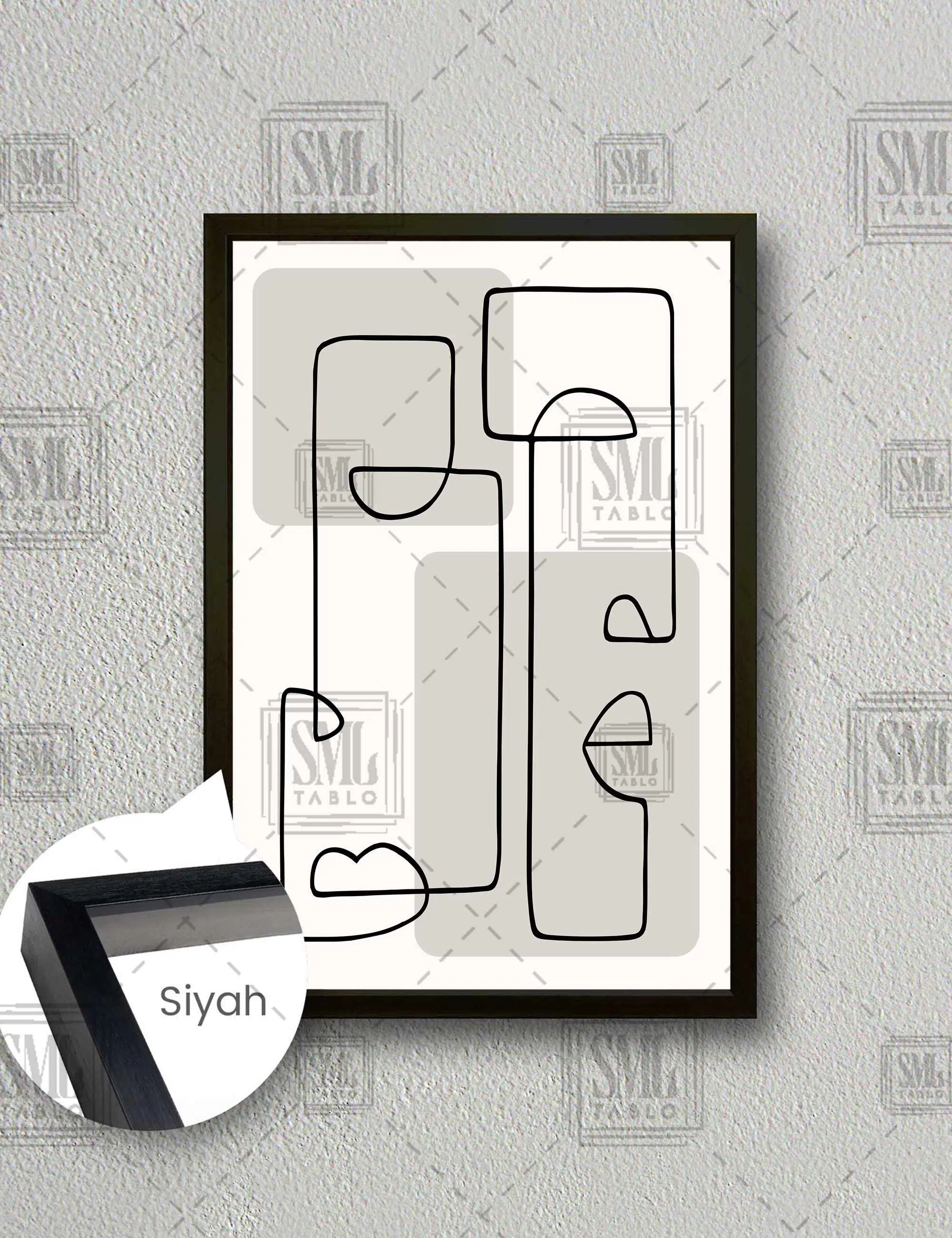 Siyah Çizgi Minimal İki İnsan Yüzü Heykel Minimal Boho Dikey Çerçeveli Kanvas Tablo - Siyah