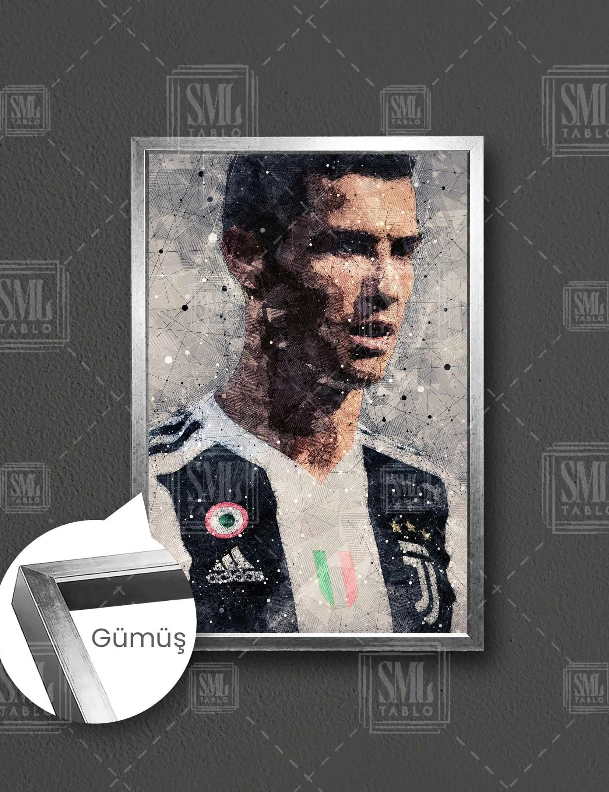 Christiano Ronaldo Efsane Futbolcu En İyi Futbolcu Dikey Çerçeveli Kanvas Tablo - Gümüş