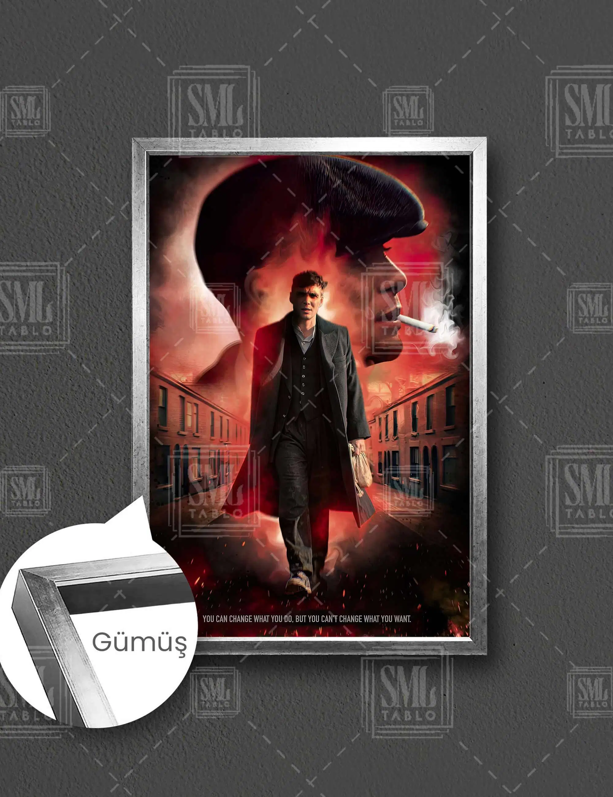 Peaky Blinders Thomas Shelby Yürürken Afiş Dikey Çerçeveli Kanvas Tablo - Gümüş