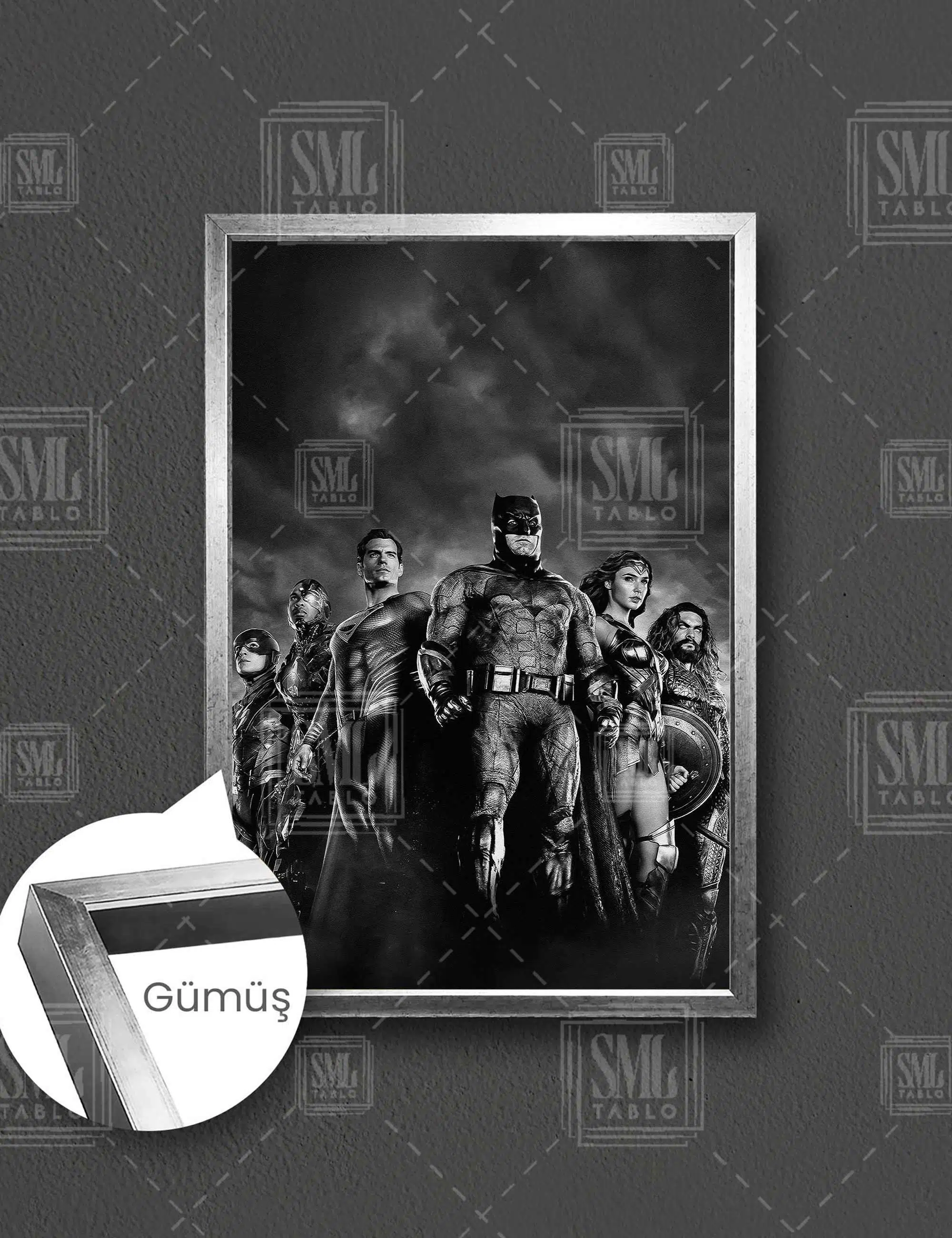 Süper Kahramanlar Batman Süperman Wonder Woman Dikey Çerçeveli Kanvas Tablo - Gümüş