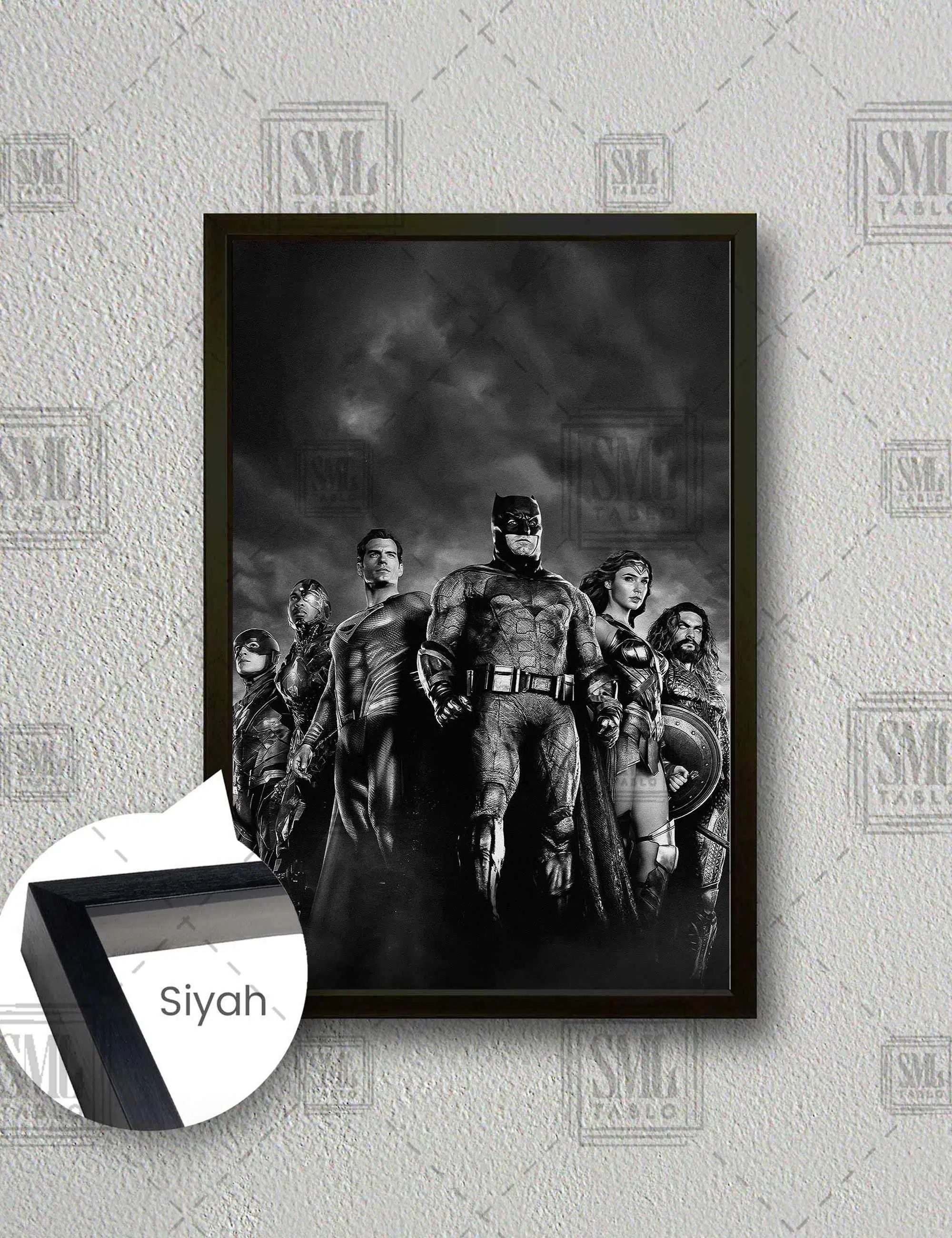 Süper Kahramanlar Batman Süperman Wonder Woman Dikey Çerçeveli Kanvas Tablo - Siyah