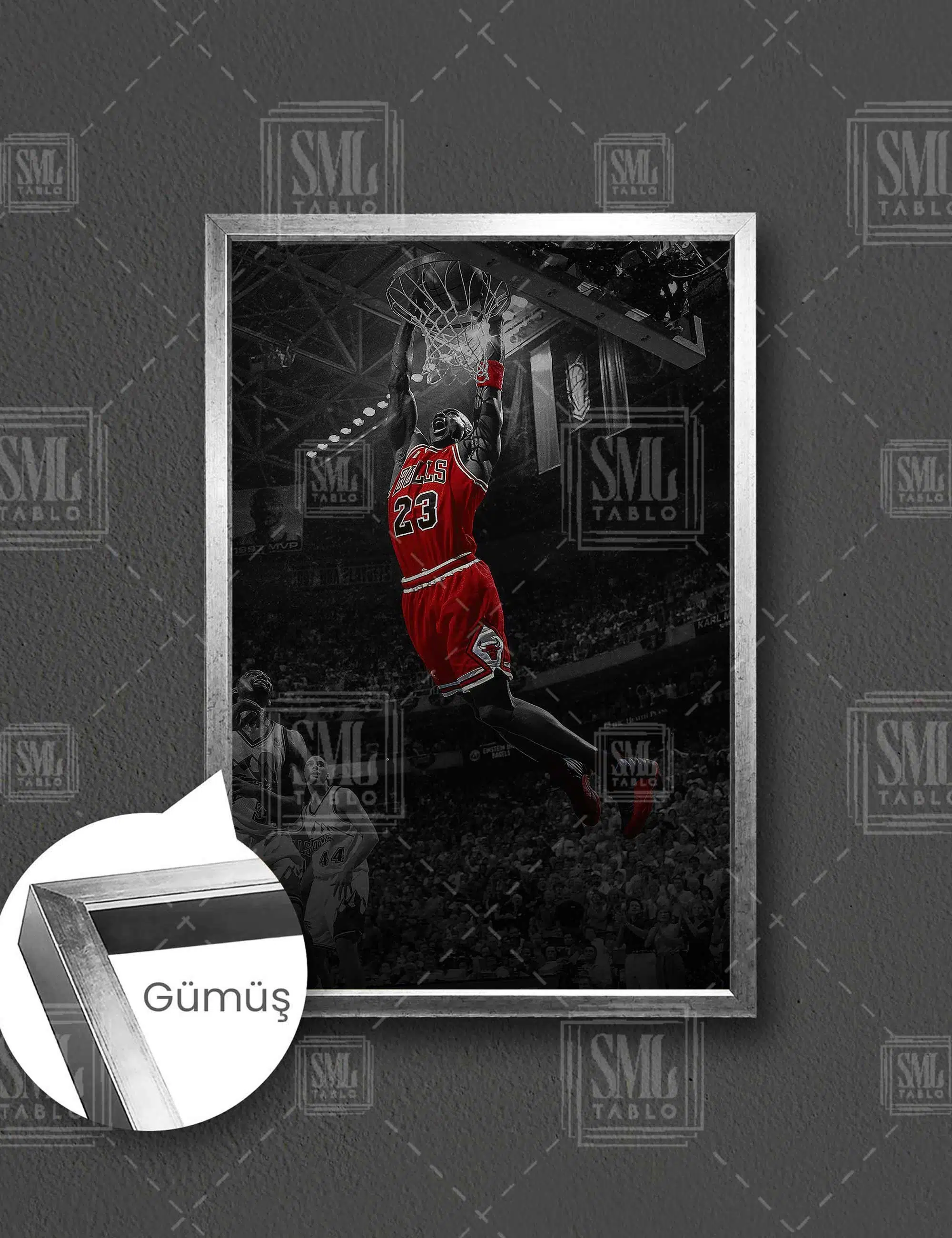 Michael Jordan Chicago Bulls Basketbol Nba Smaç Dikey Çerçeveli Kanvas Tablo - Gümüş