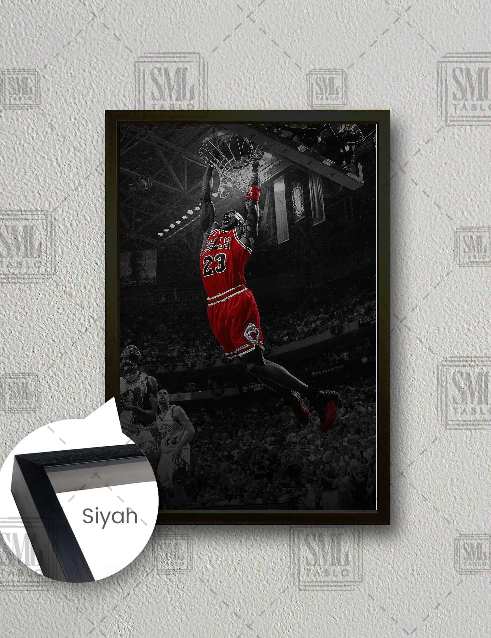 Michael Jordan Chicago Bulls Basketbol Nba Smaç Dikey Çerçeveli Kanvas Tablo - Siyah
