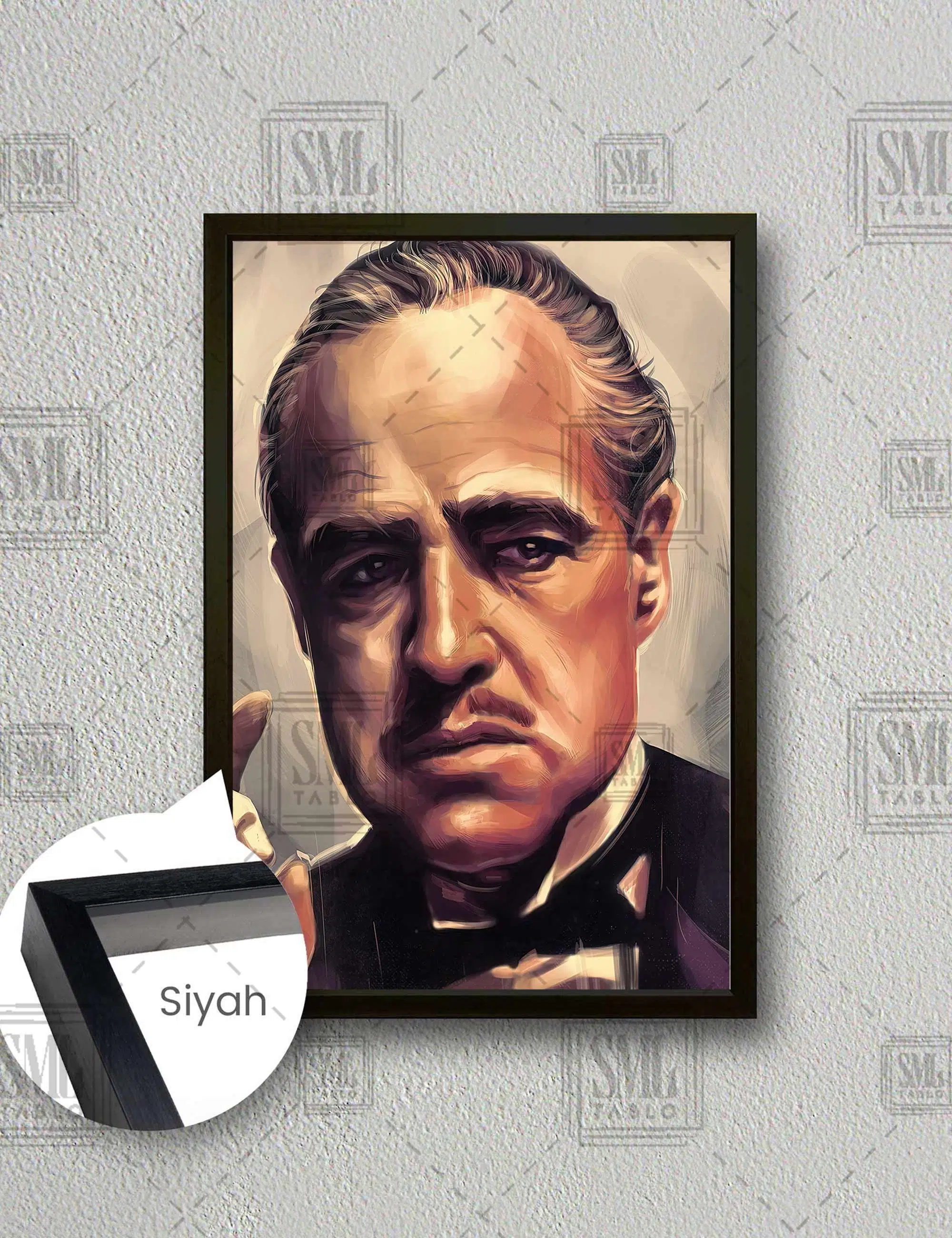 The Godfather Baba Filmi Marlon Brando Mafya Dikey Çerçeveli Kanvas Tablo - Siyah