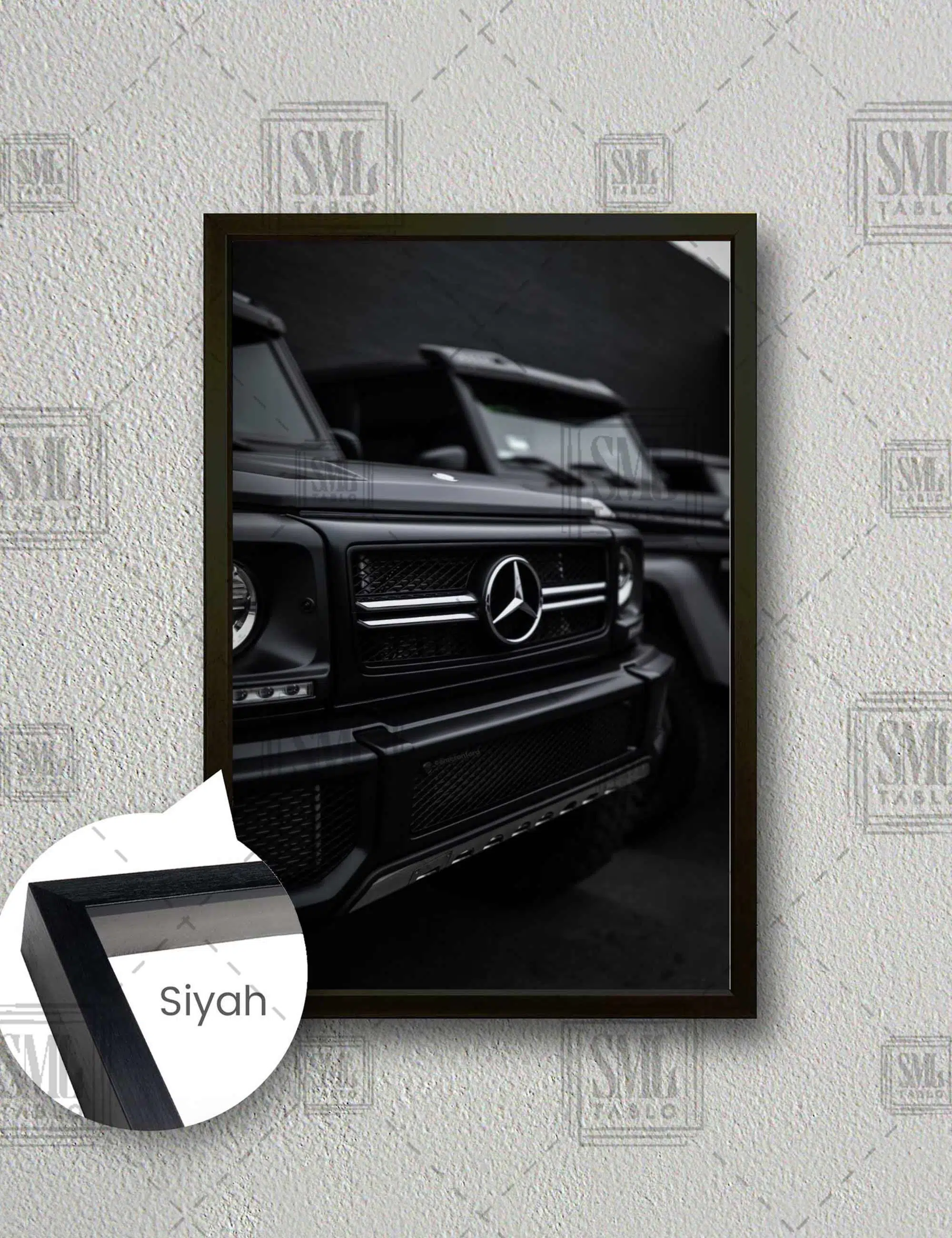 Mercedens Benz G Serisi Siyah Araba Dikey Çerçeveli Kanvas Tablo - Siyah