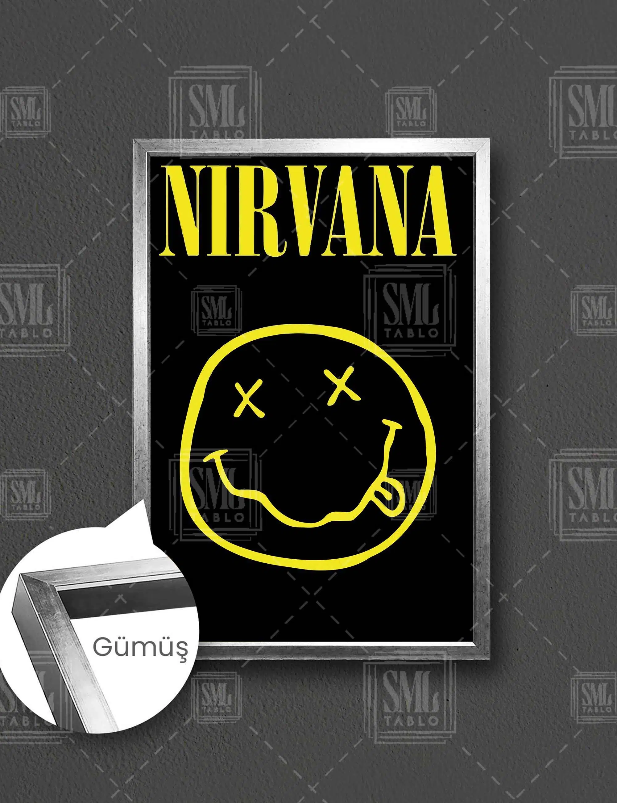 Nirvana Kurt Cobain Nırvana Müzik Grubu Dikey Çerçeveli Kanvas Tablo - Gümüş