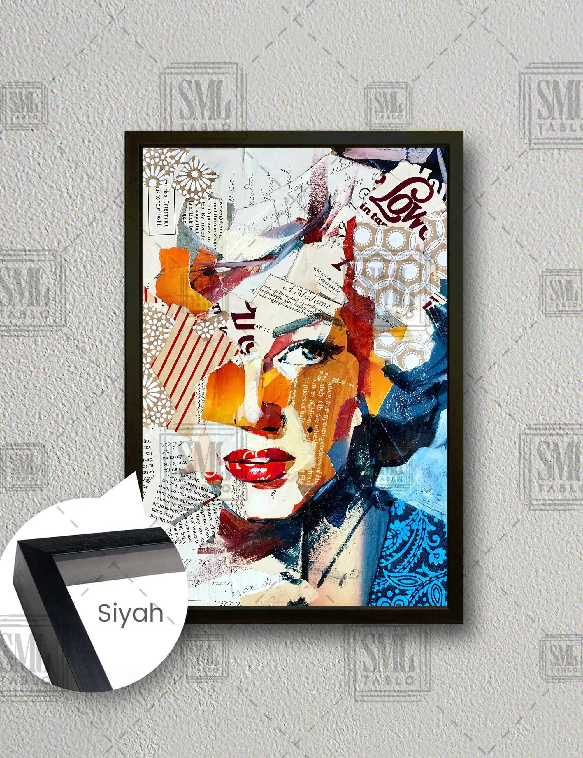 Marilyn Monroe Dergi Kolajı Dikey Çerçeveli Kanvas Tablo - Siyah