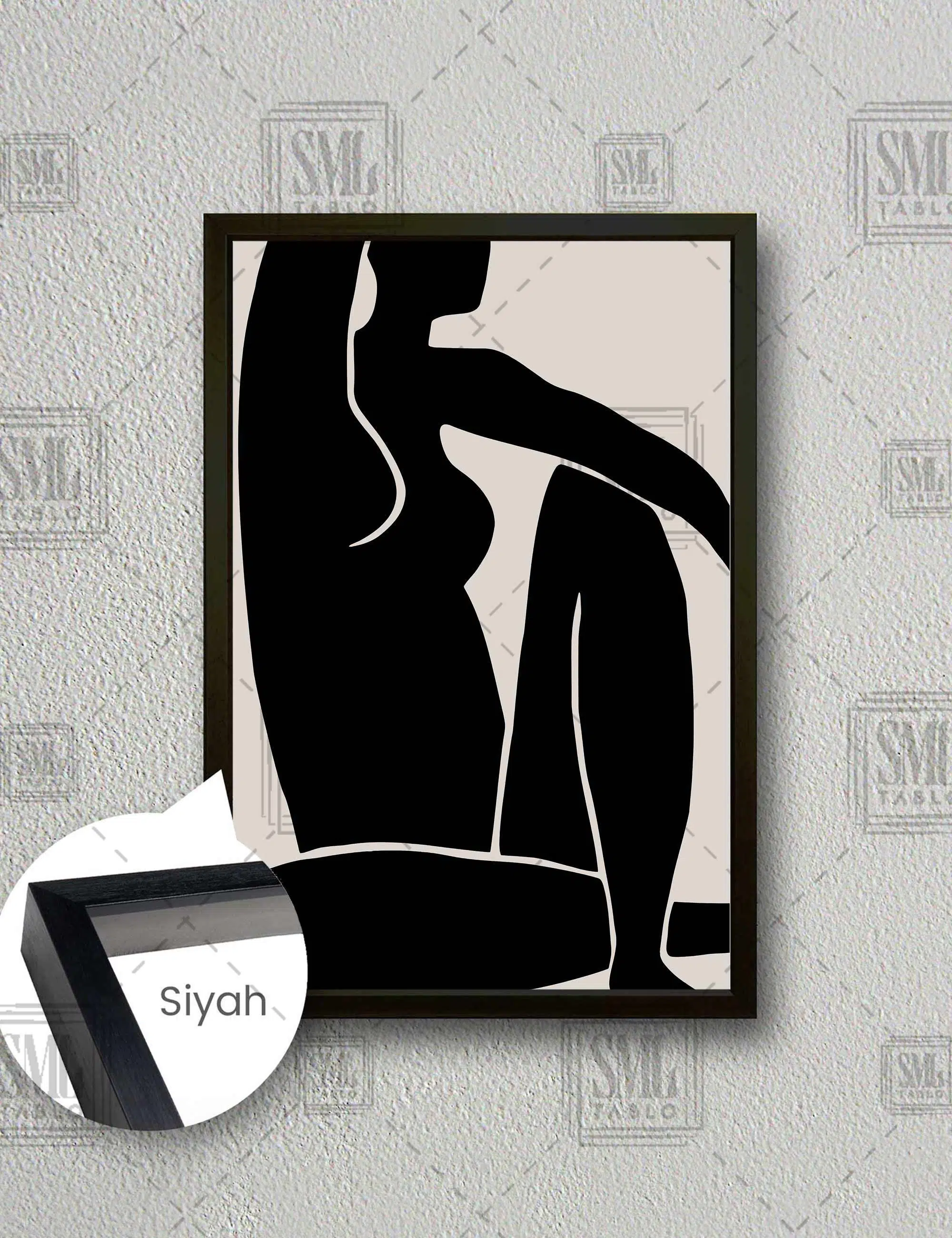 Siyah Leke Kadın Figürü İlüstrasyon Dikey Çerçeveli Kanvas Tablo - Siyah