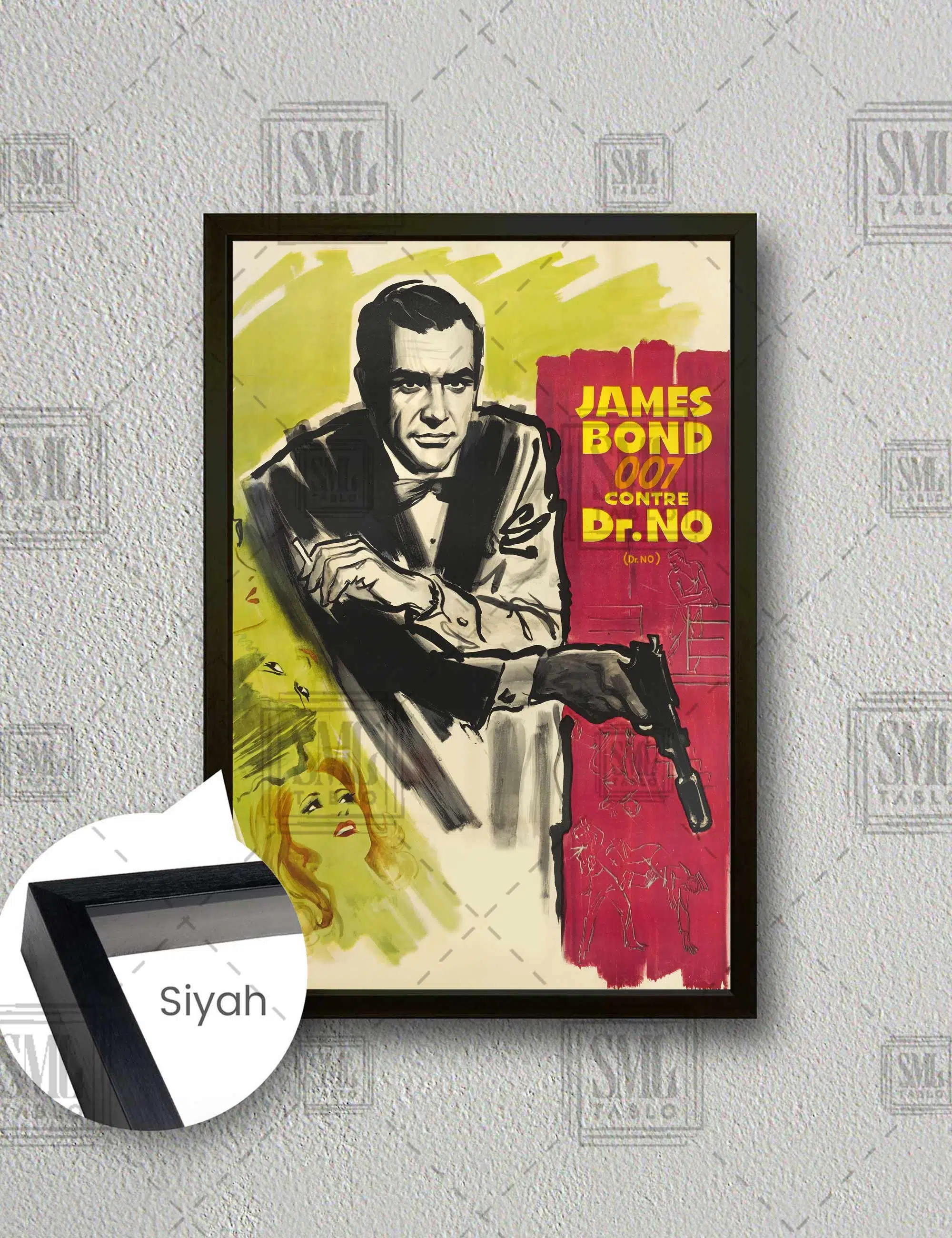 007 James Bond Filmi Nostaljik İlüstrasyon Afiş Ajan Bond Dikey Çerçeveli Kanvas Tablo - Siyah