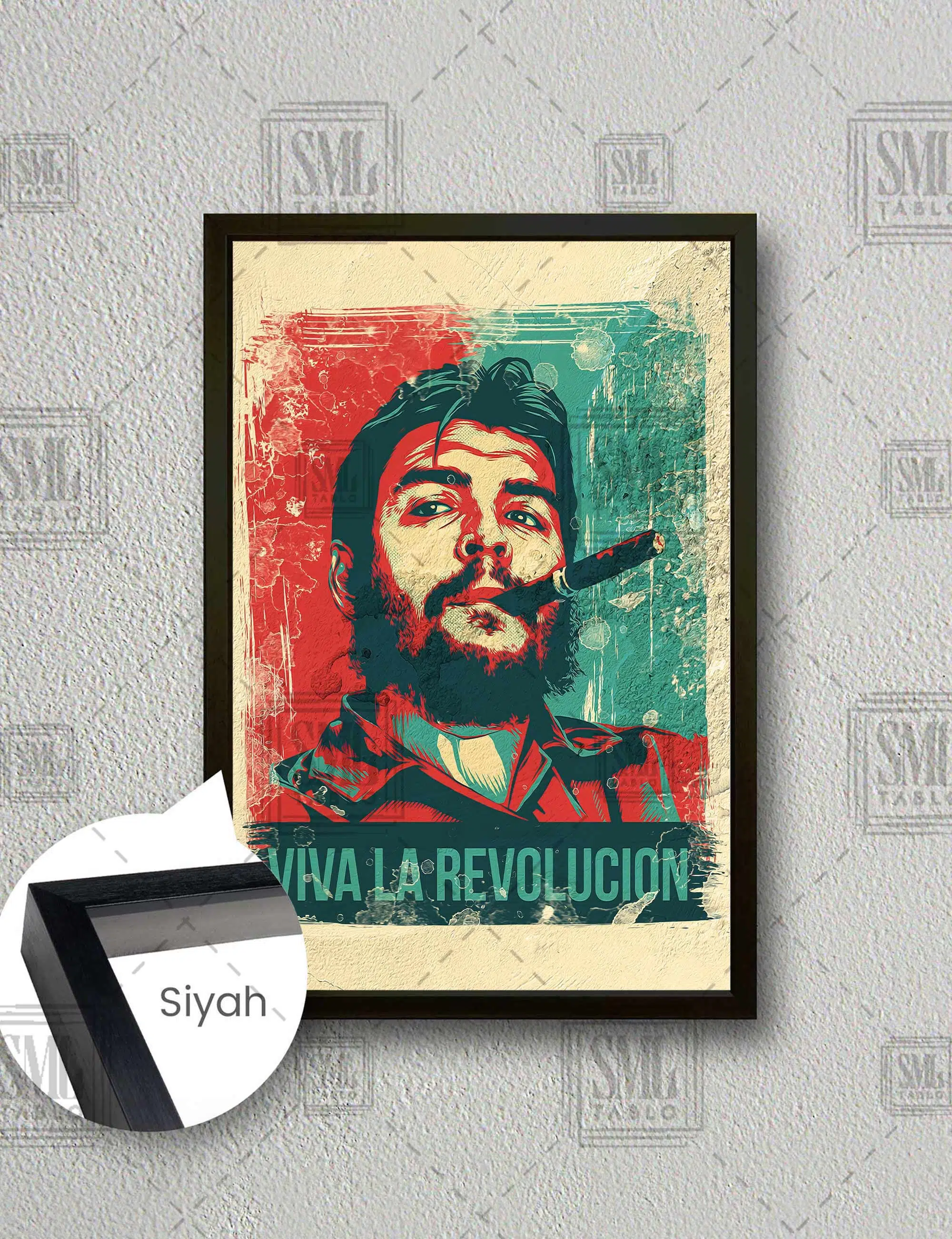 Che Guevara Küba Devrimci Lider Yaşasın Devrim Viva La Revolucion İlüstrasyonu Dikey Çerçeveli Kanvas Tablo - Siyah