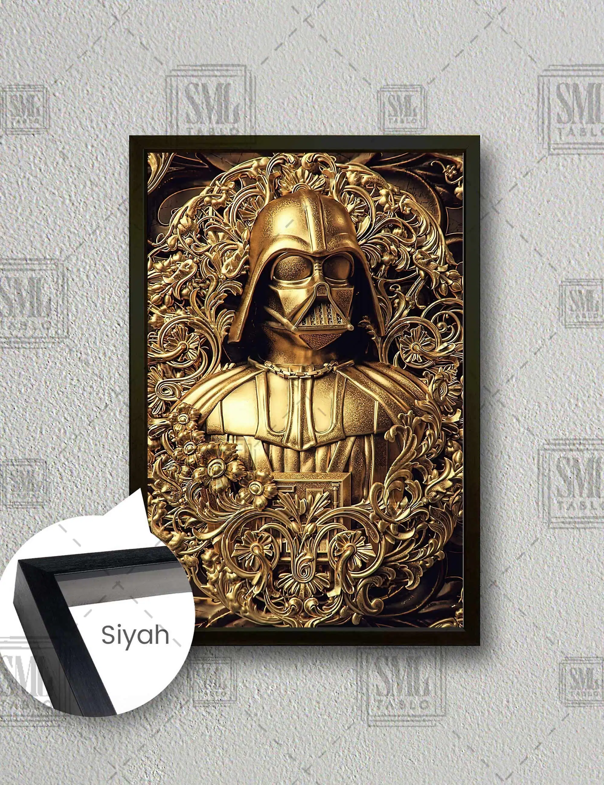 Darth Vader Star Wars Yıldız Savaşları Karalık Taraf Dark Side Altın Varaklı Çerçeve Dikey Çerçeveli Kanvas Tablo - Siyah